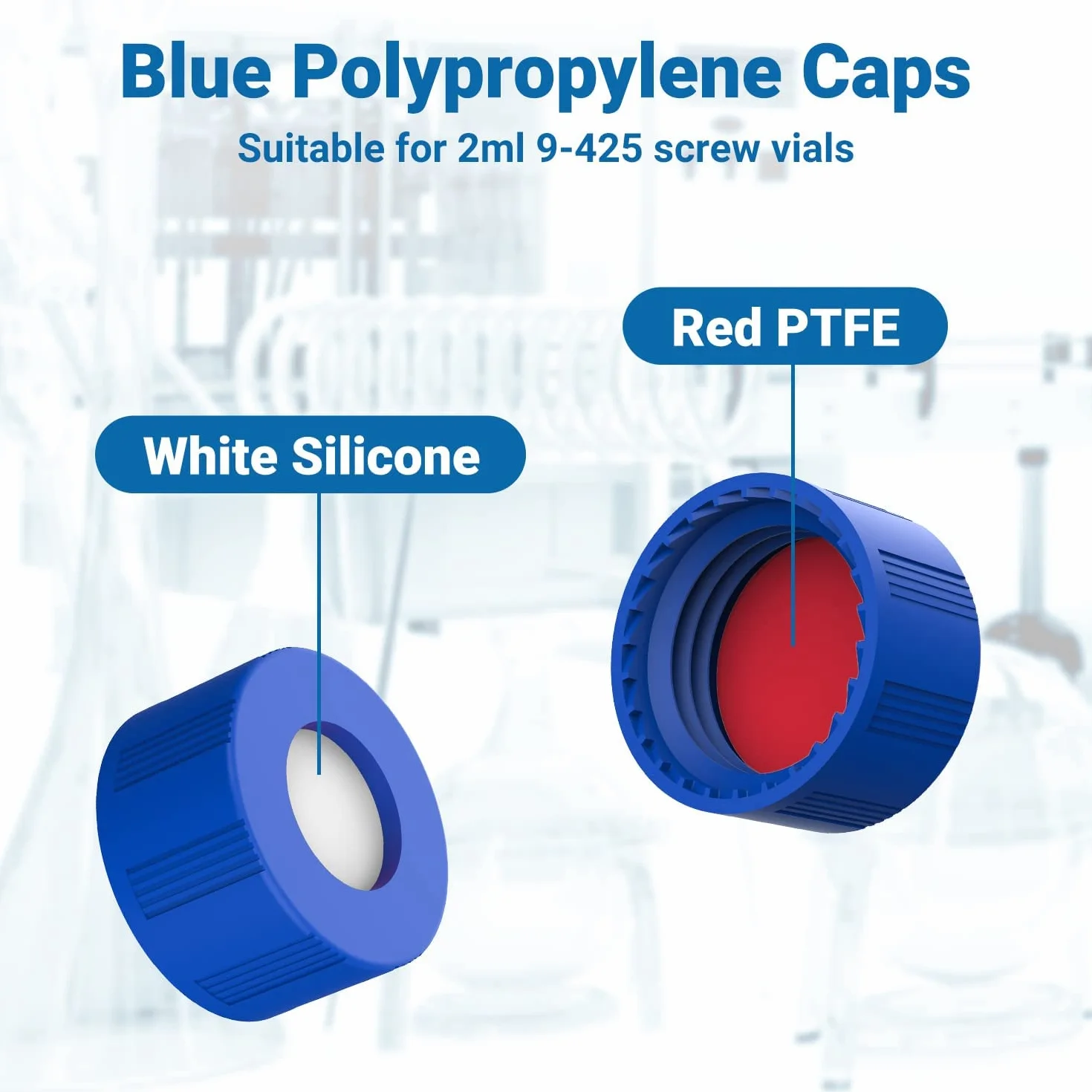 Confezione da 100 Fiale per Autocampionatore da 2 Ml - Vial per HPLC 9-425 Vial Color Tappi Un Vite Blu, Setti Rossi