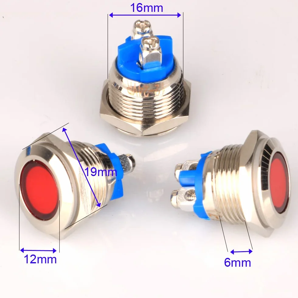 GUUZI LED Indicatore Luminoso 12V-24V 16mm Metallo Impermeabile con Cavo Rosso 5 pezzi