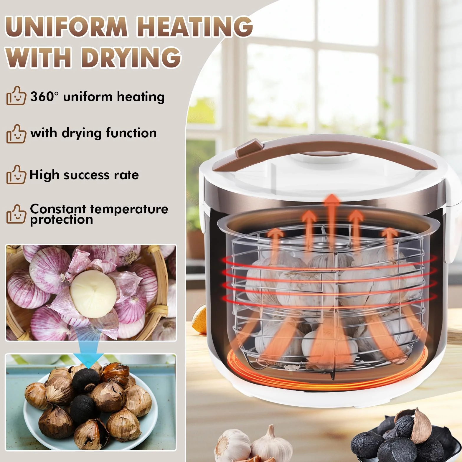 YUCHENGTECH 6L Fermentatore Aglio Nero Automatico Aglio Nero Fermentatore Intelligente per Aglio Natto Yogurt Kimchi con Controllo del Tempo e della Temperatura/Controllo di Asciugatura Indipendente