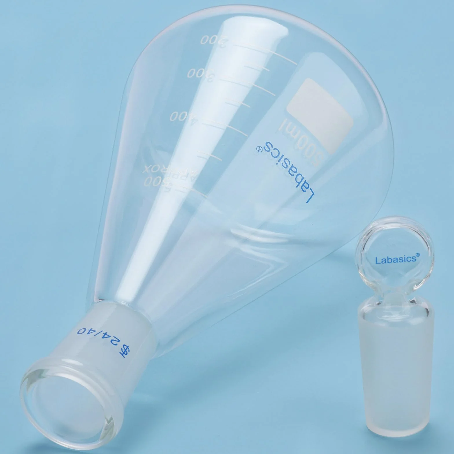 Labasics Flask Erlenmeyer in Vetro Borosilicato con Tappo a Giunto 24/40, Flask Conico per Miscelazione e Conservazione di Reagenti da Laboratorio, 500 ml
