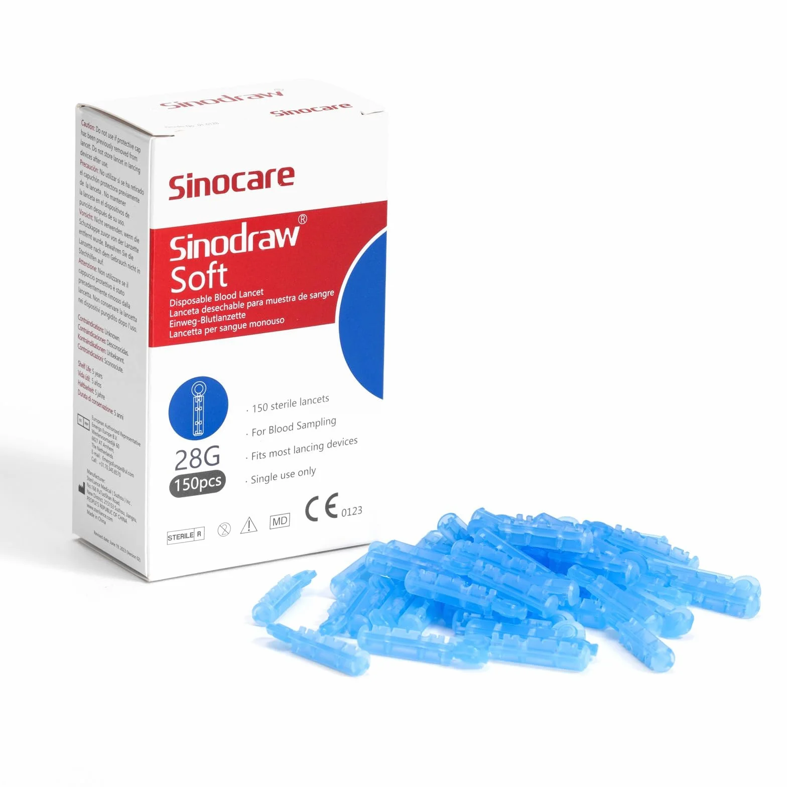 150pcs Lancette per Misuratori di Glicemia Bassa Sensibilità al Dolore, Aghi per Misuratori della Glicemia, Pungidito per Glicemia/Acido Urico/Chetoni nel Sangue Sinocare Pungidito Sterili 28G