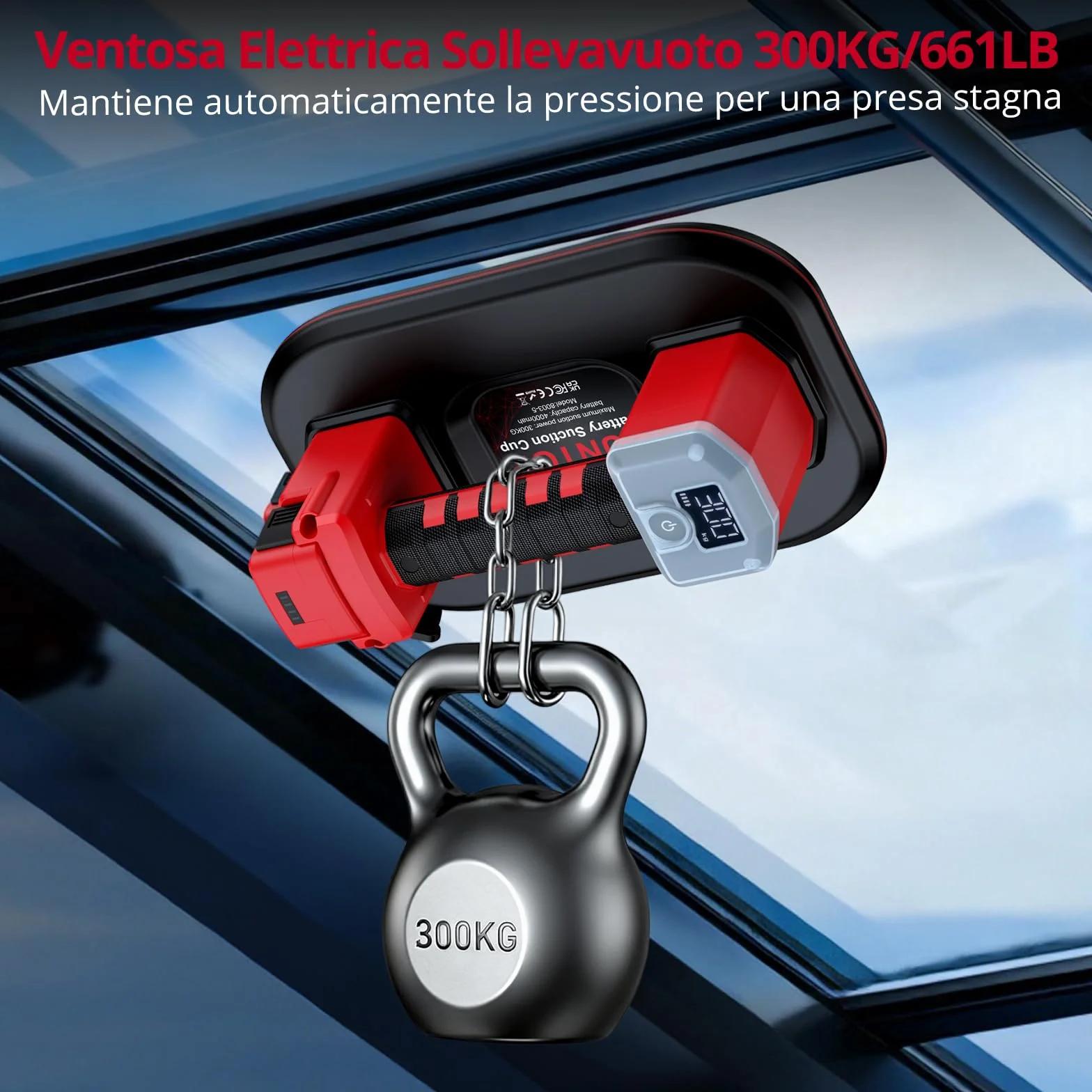 XUNTOP 10" Ventosa a Batteria Professionale 300KG a Doppio Motore 9000 Giri/min con Display LCD, Sollevatore Elettrico Aspirazione Automatica per Piastrelle e Vetro, con Extra Batteria di Ricambio