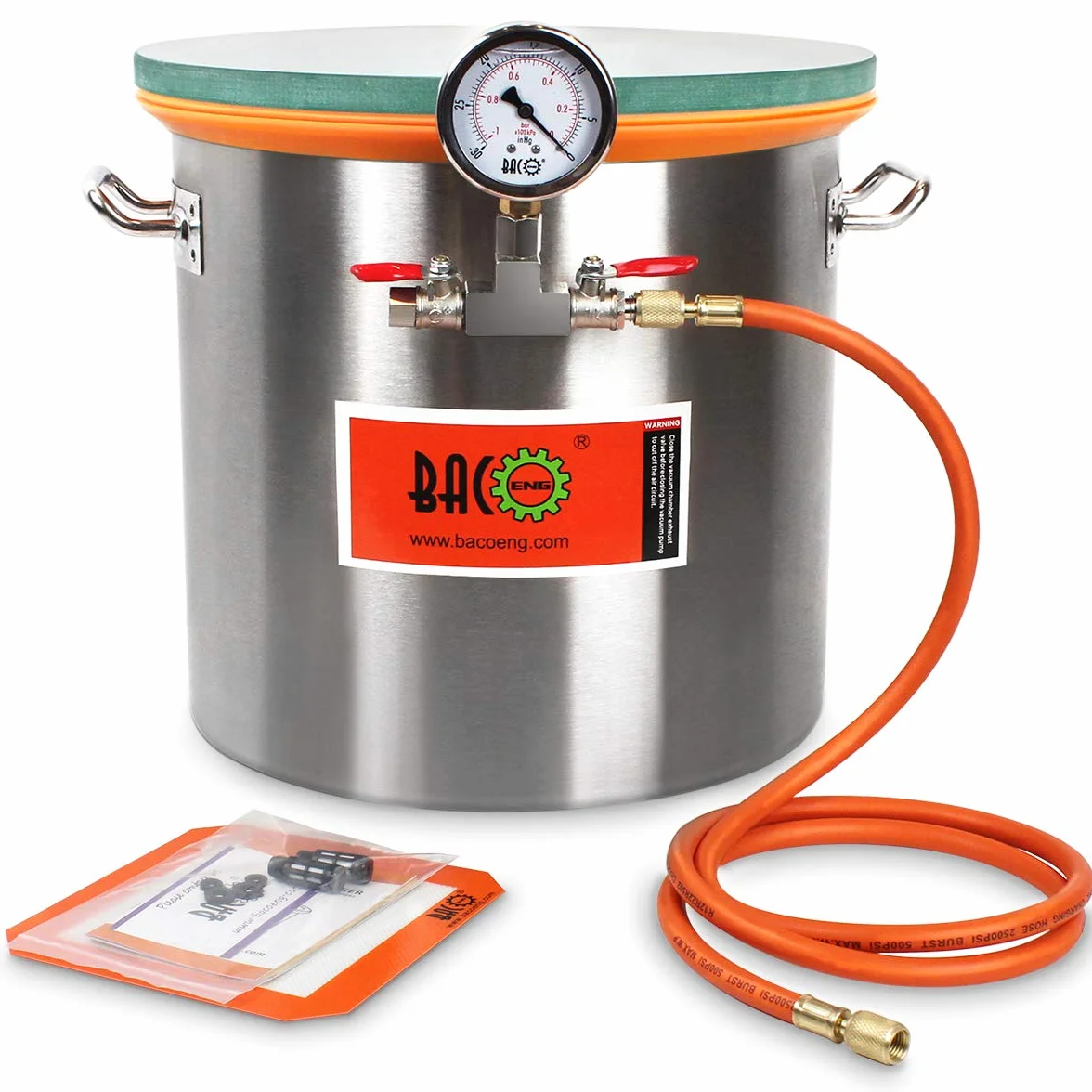 BACOENG Camera a Vuoto da 19 Litri con Coperchio in Vetro Temperato, Secchio Sottovuoto in Acciaio Inox 201, Camera di Degasaggio Contenitore Vuoto per Degasazione Stabile di Legno Resina Siliconica