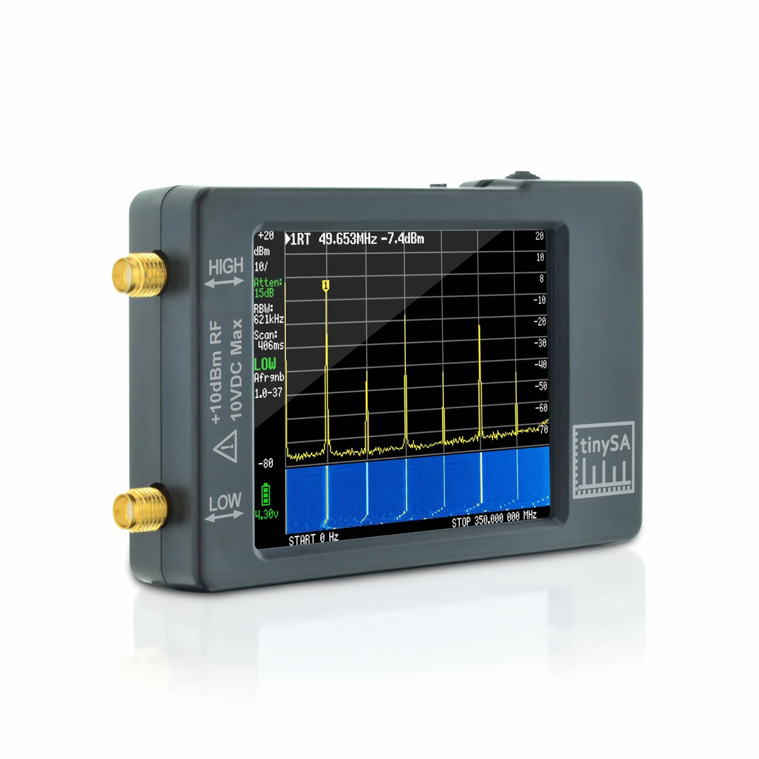 Analizzatore di Spettro Portatile TinySA 100kHz a 960MHz con Touchscreen da 2,8", Analizzatore di Frequenza V0.3.1, Generatore di Segnale di Ingresso MF/HF/VHF e UHF con Protezione ESD