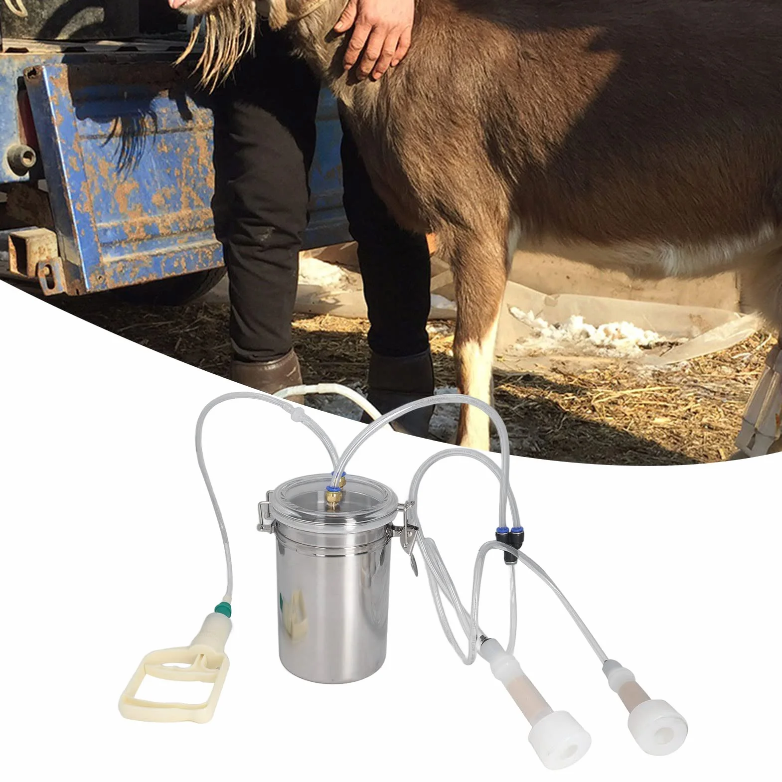 Mungitrice Per Mucca Di Capra, Mungitrice Manuale Da 2 Litri, Mungitrice Portatile Per Capra Domestica Kit Per Mungitrice Per Mucca Di Pecora, Set Di Mungitura Portatile Per Bottiglia In Acciai