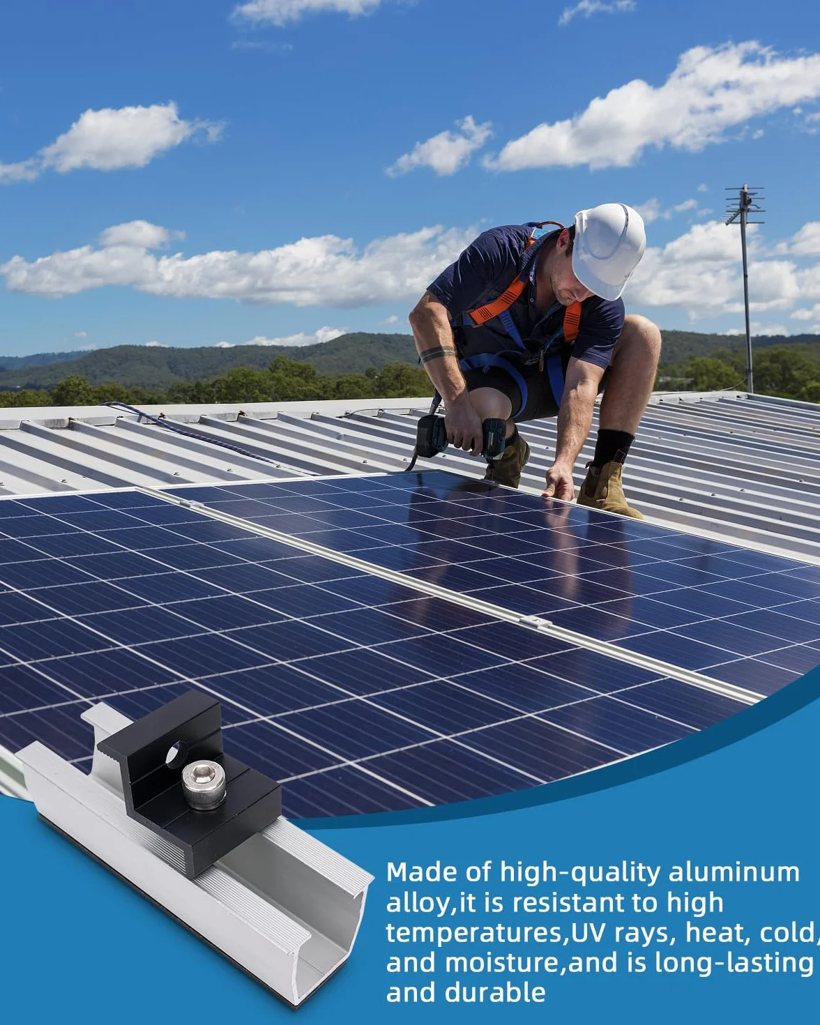 Kit di supporto solare per tetto in metallo 12cm,fissaggio pannelli fotovoltaici (30 – 35 mm) staffe a l per pannelli solari,Kit Staffe Fotovoltaico,Piastra per Tetto Piatto,per Camper Solare