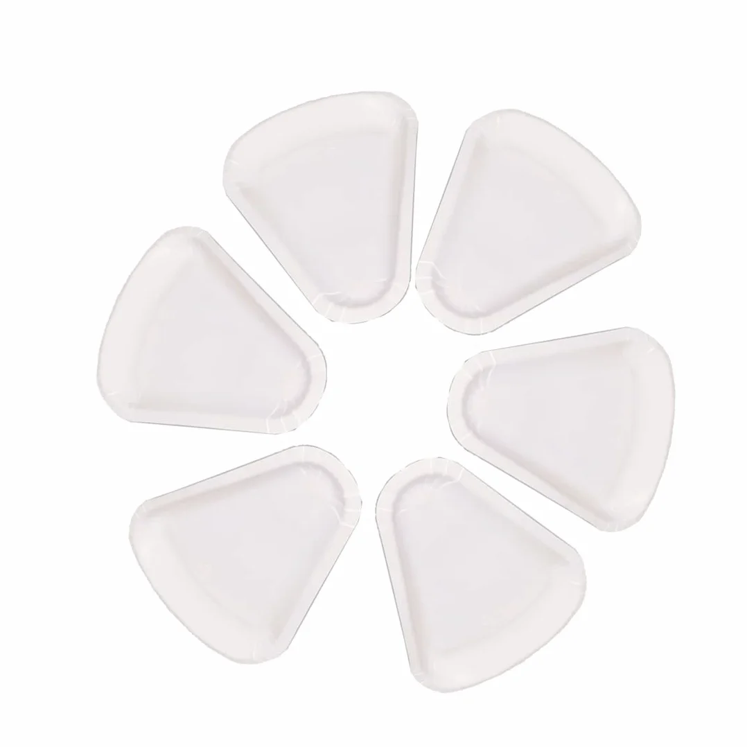 MAQA 100 pz Piatti pizza triangolari 25.5x23 cm Piatto trancio di pizza in cartoncino bianco Vassoio in carta per alimenti asporto 1/6 pizza
