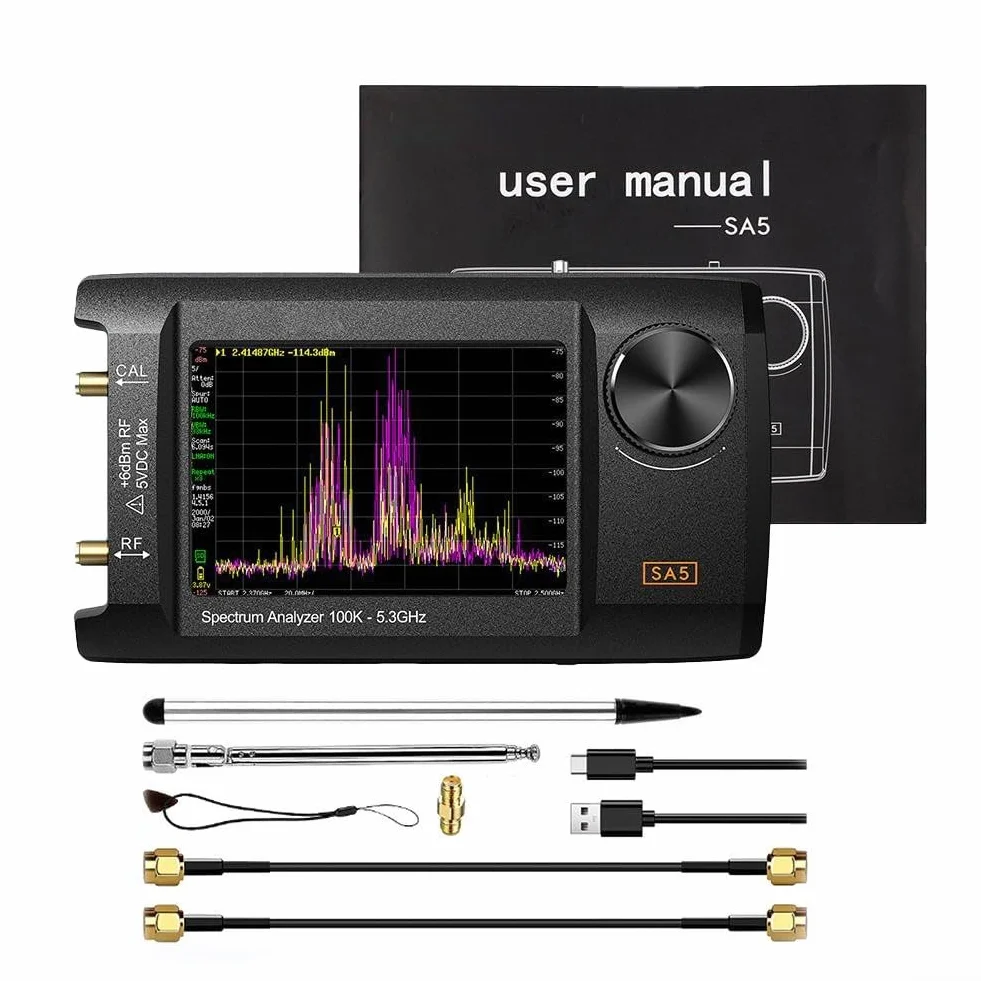 Analizzatore portatile di spettro SA5, analizzatore armonico 100kHz-5.3GHz e generatore di segnale con schermo IPS da 4 pollici, batteria 5000mAh Type-C (A)