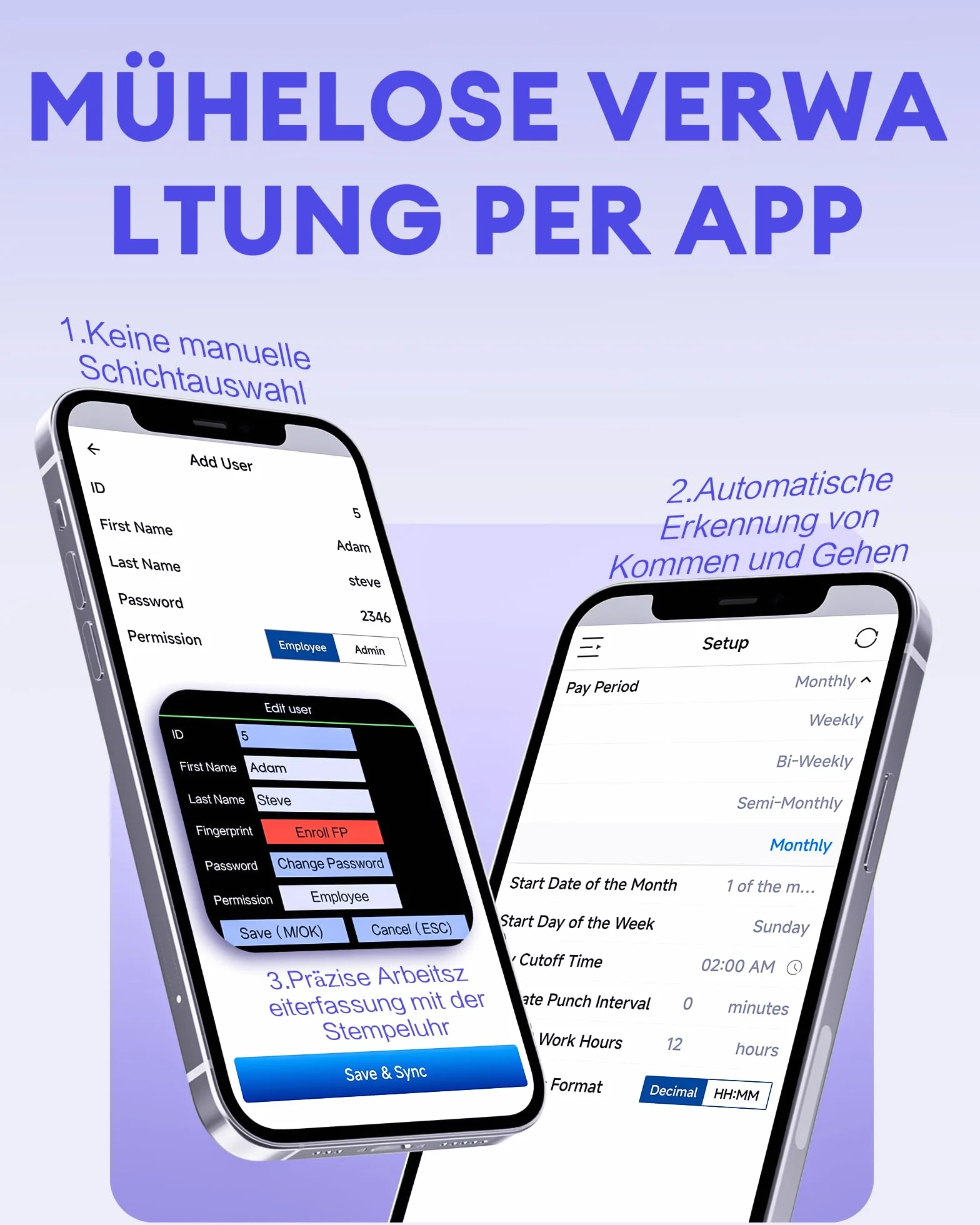 NGTeco Rilevatore Presenze Impronte Digitali per Piccole Imprese, Calcolo Automatico Delle Ore di Lavoro, con Sistema di Rilevamento del Tempo APP Gratuito(English)