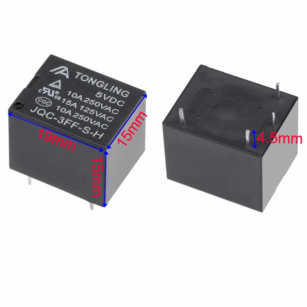 Guuzi 10 pezzi Relè di Potenza a Bobina da 5V, 4 pin SPDT Tipo PCB DC, Mini Relè di Potenza a Bobina, Contatto Relè 0~250V/10A