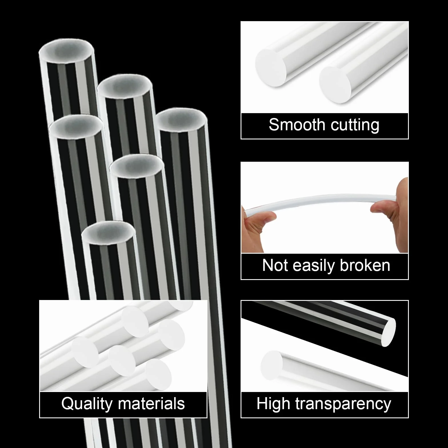 Bastoncini di plastica acrilica trasparente 10 mm x 30 cm per fai da te artigianato