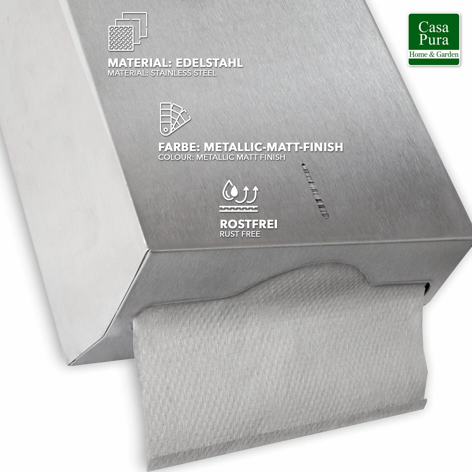 Dispenser di carta in acciaio inox chiudibile per 350-550 asciugamani con chiavi e materiale di montaggio