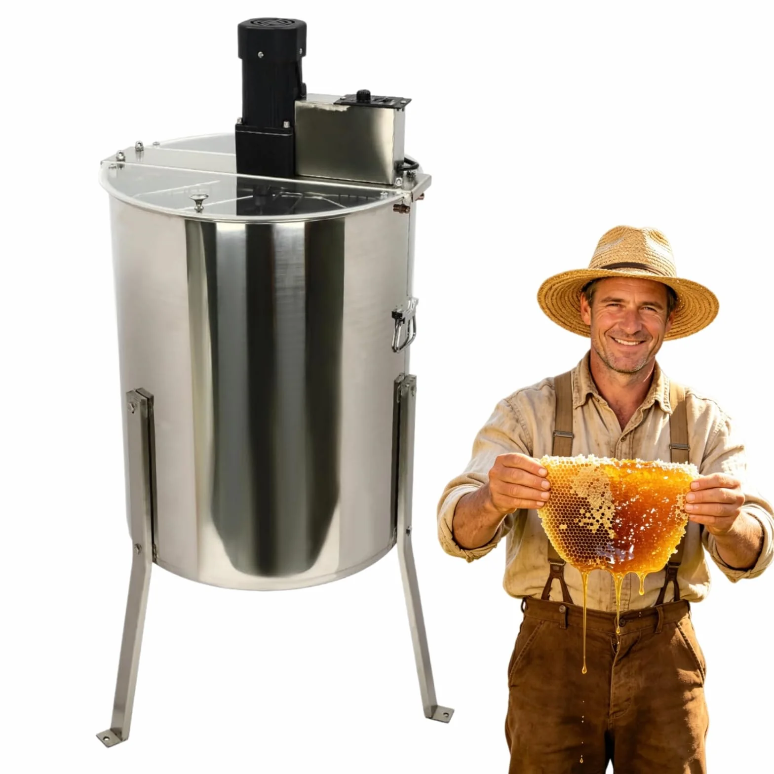 Centrifuga elettrica da 140 W a 8 favi estrattore di miele in acciaio inox 370 RPM con regolatore di velocità, centrifuga diagonale con 4 cornici piccole e 4 cornici standard, 50 x 73 cm