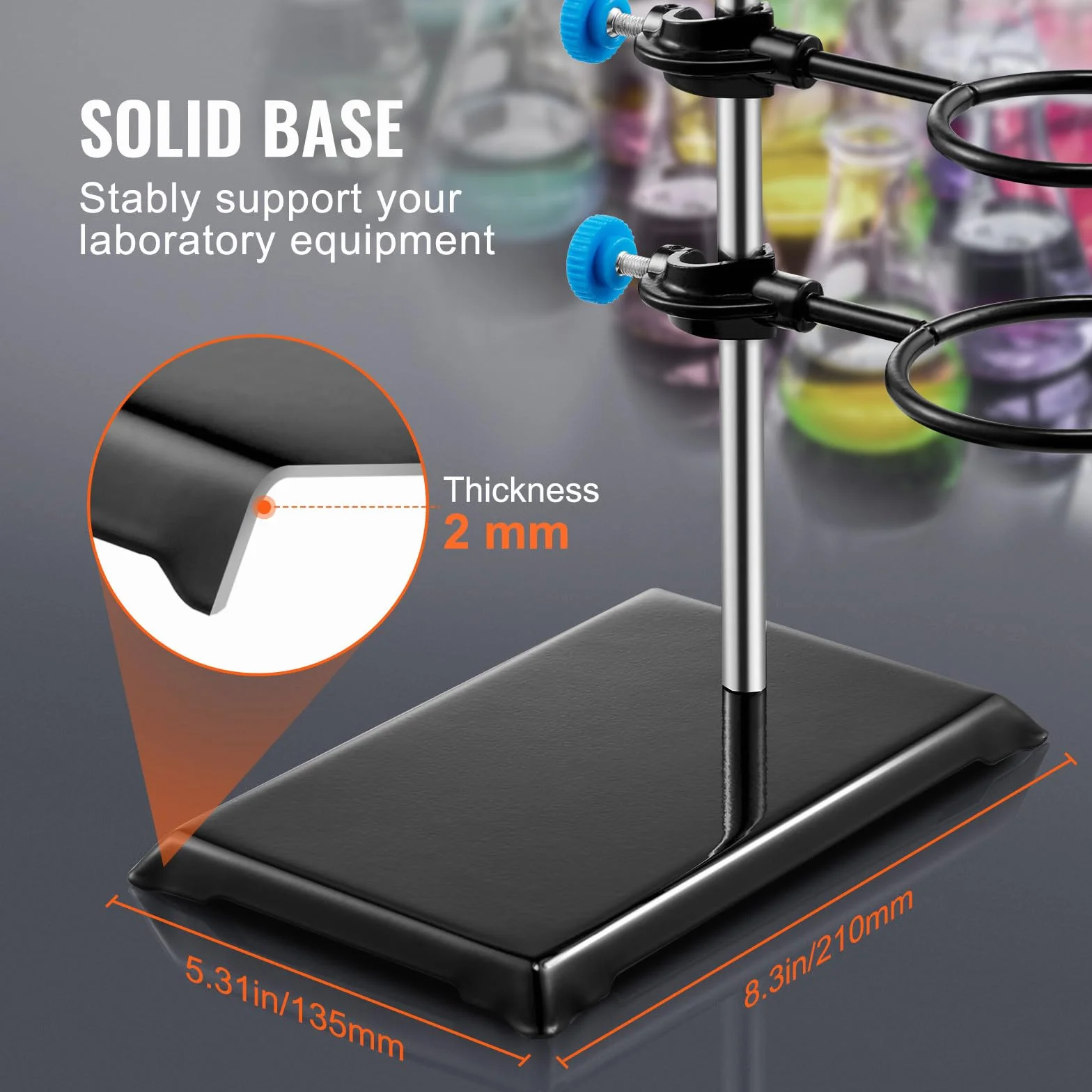 VEVOR Supporto da laboratorio in acciaio 23,6" e base in ghisa 8,3" x 5,3" con morsetti per matracci