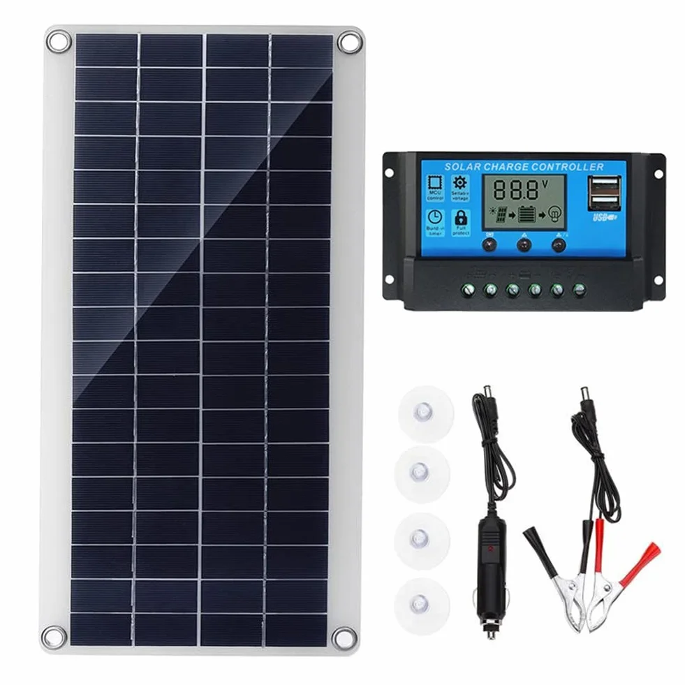 Kit pannello solare, kit pannello solare completo, pannelli solari da 300 W, kit sistema monocristallino flessibile da 18 V, modulo fotovoltaico con regolatore di carica da 60 A, cavo di prolunga for