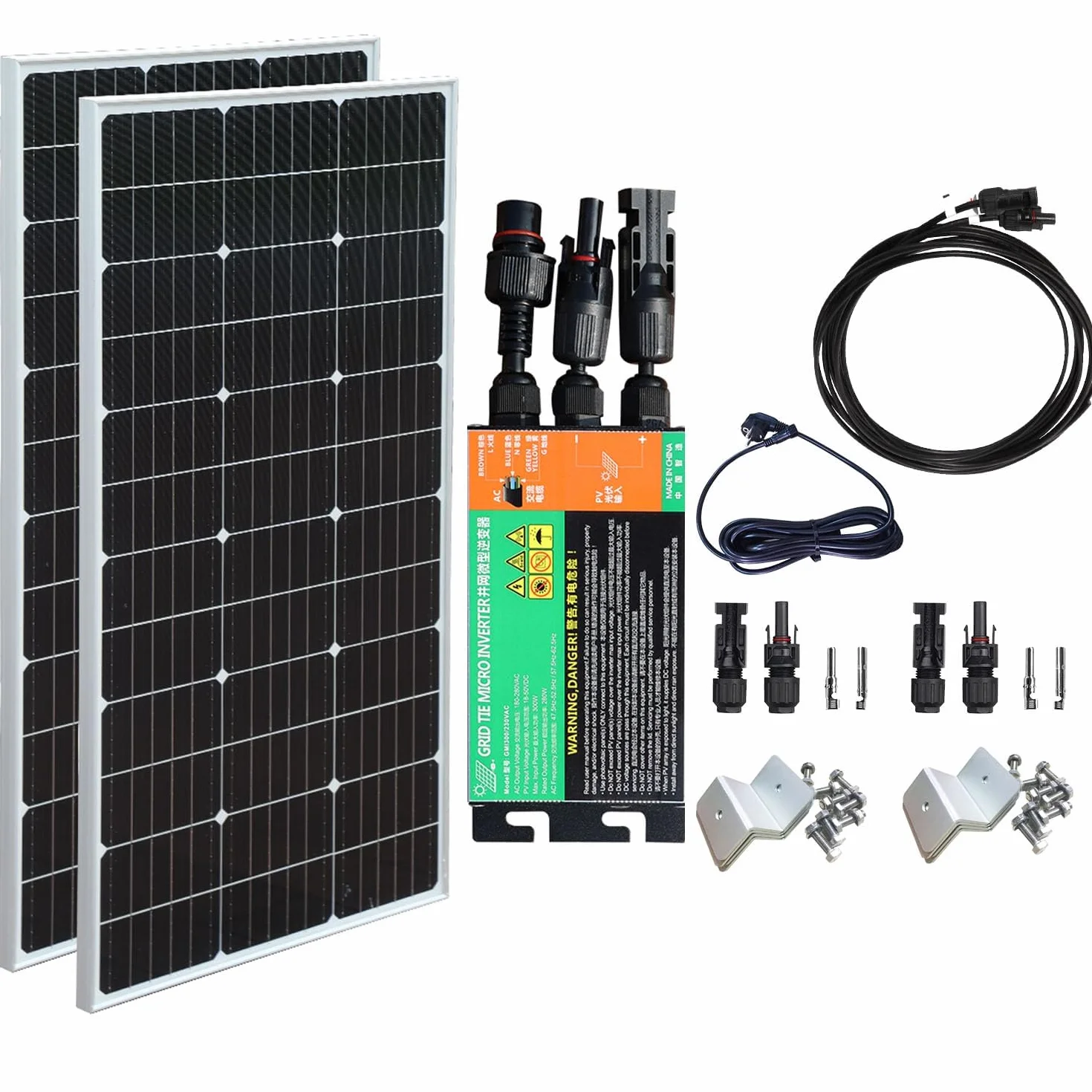 Centrale elettrica da balcone, 300 Watt, presa completa Plug & Play, pannello solare da 210 W, con inverter da 230 V, 300 W, impianto solare da balcone completo, fotovoltaico, modulo solare da 18 V