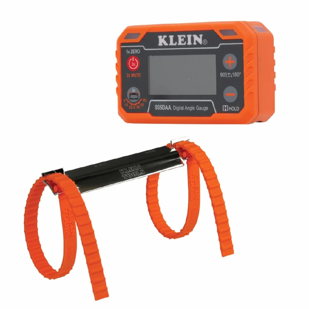 Klein Tools 80155 - Set di 2 misuratori elettronici digitali per livella e angolo con allarme angolare a LED, cinghie per kit idraulico, 0-90 e 0-180 gradi