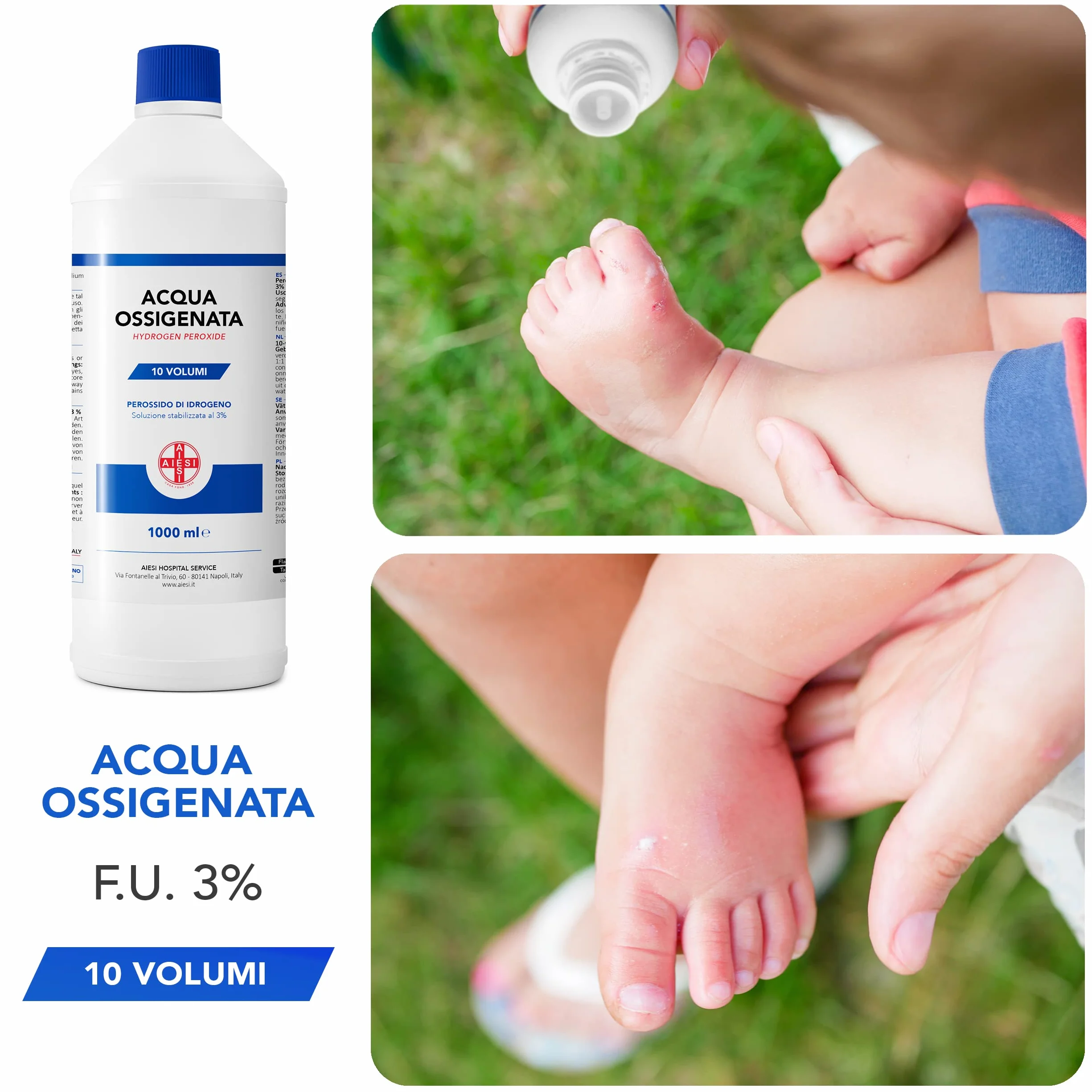 AIESI Acqua Ossigenata F.U. disinfettante 12x1000 ml con tappo sicurezza bambini Made in Italy