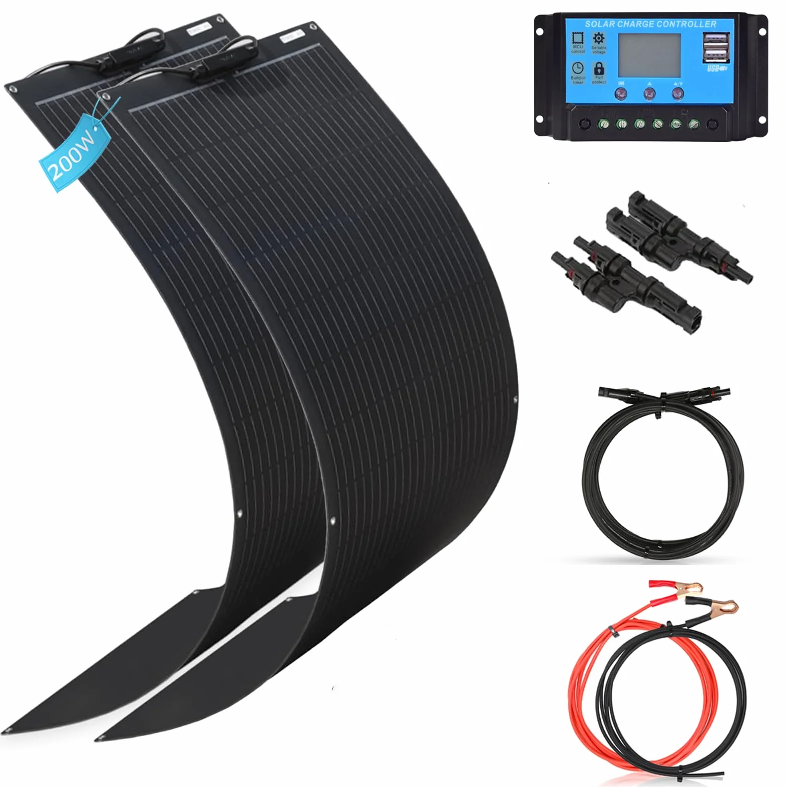 XINPUGUANG Kit pannello solare flessibile 200 w 2 pz 100 w 18 v pannelli solari flessibile modulo monocristallino 20A regolatore solare per camper, caravan, barca, auto