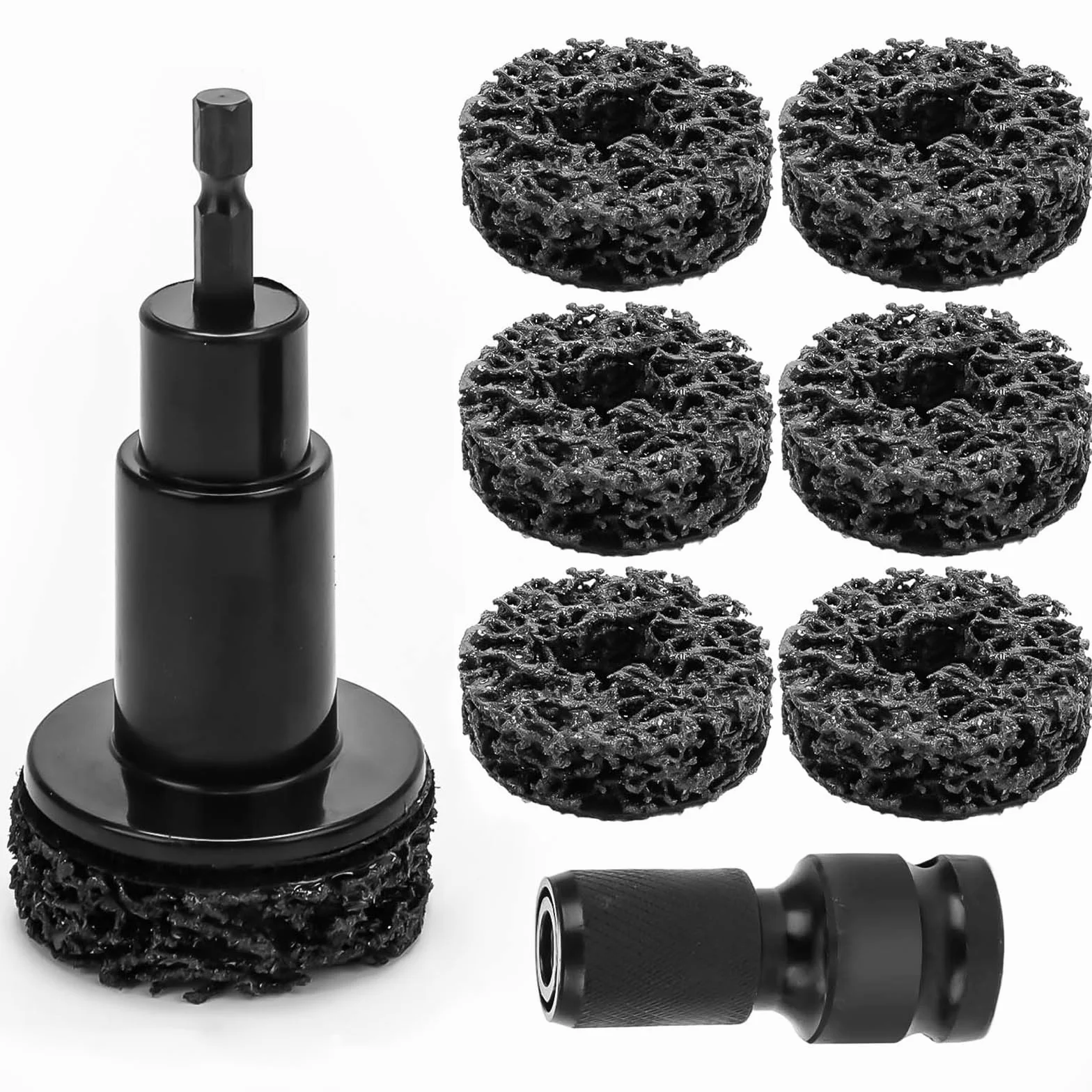 Smerigliatrice per bulloni e mozzo ruota, pulitore mozzo ruota auto con 6 dischi abrasivi e adattatore da 1/2", smerigliatrice mozzo per avvitatore a batteria per una rapida rimozione della ruggine