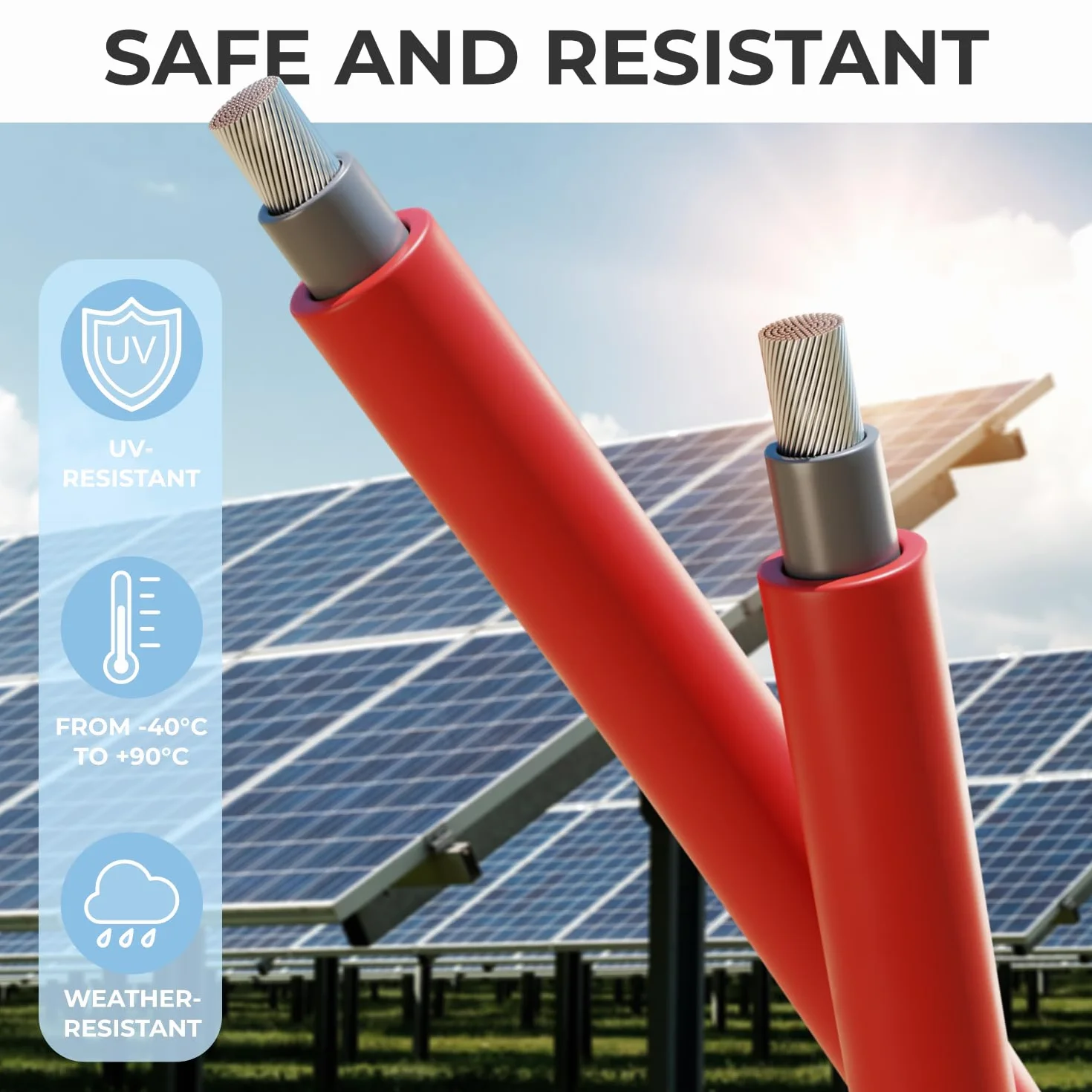 deleyCON 50m Cavo Solare 4mm² Fotovoltaico Resistente UV 1kV AC 1,5kV DC Rosso