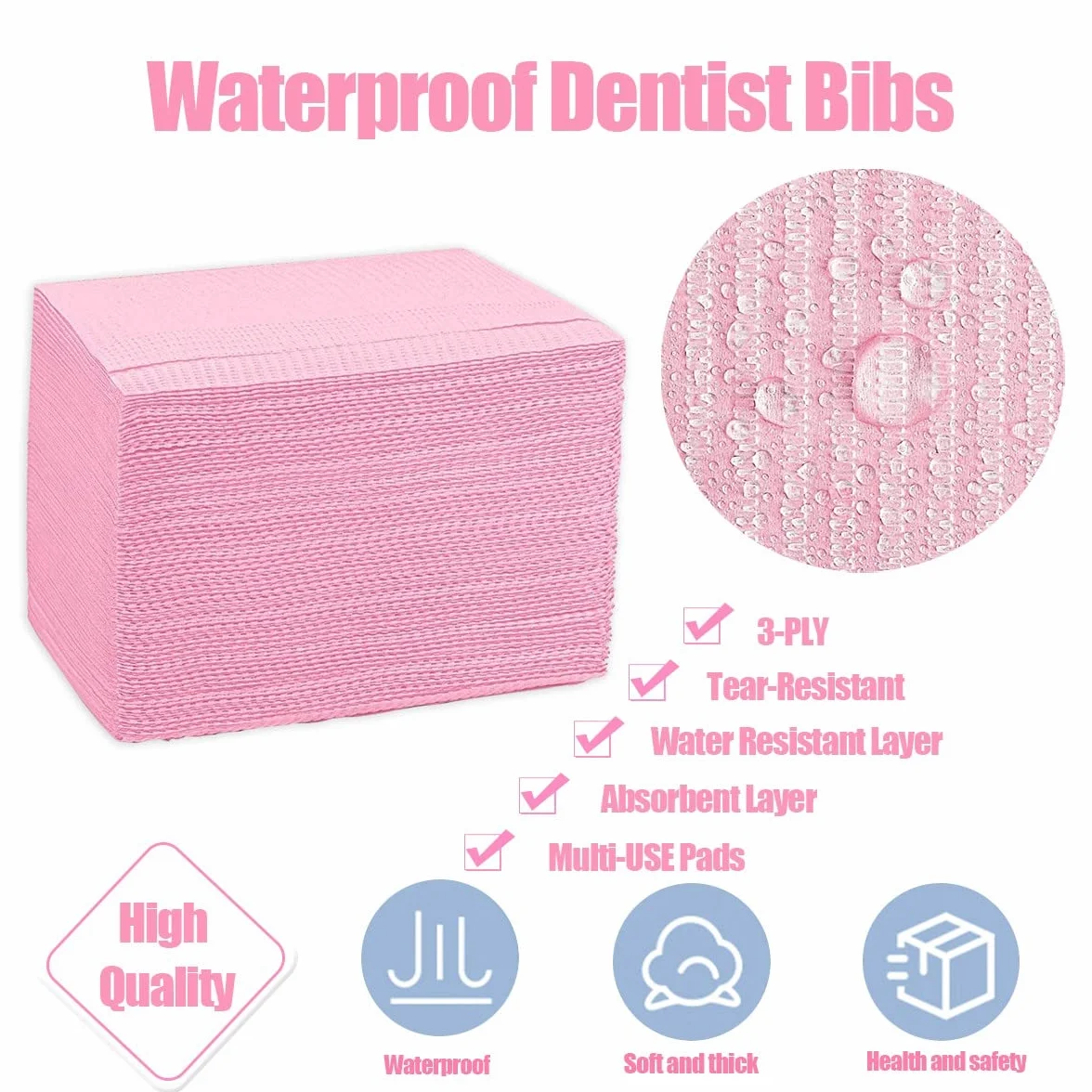 Bavaglini Monouso 33 x 45,7 cm 3 Strati Impermeabili per Tatuaggi Dentistica Salone Rosa