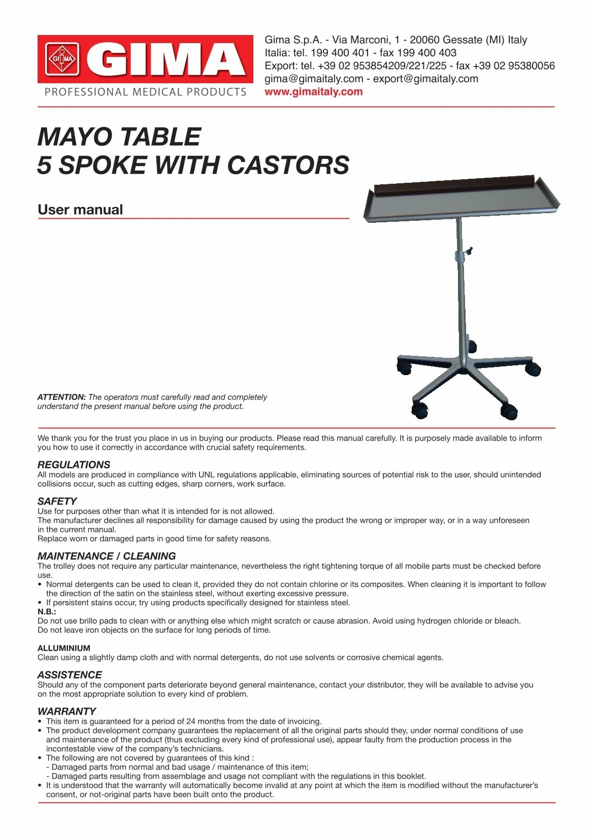 GIMA 27453 Mayo Tavolo con Carello 5 Razze, 68 cm L x 46 cm W