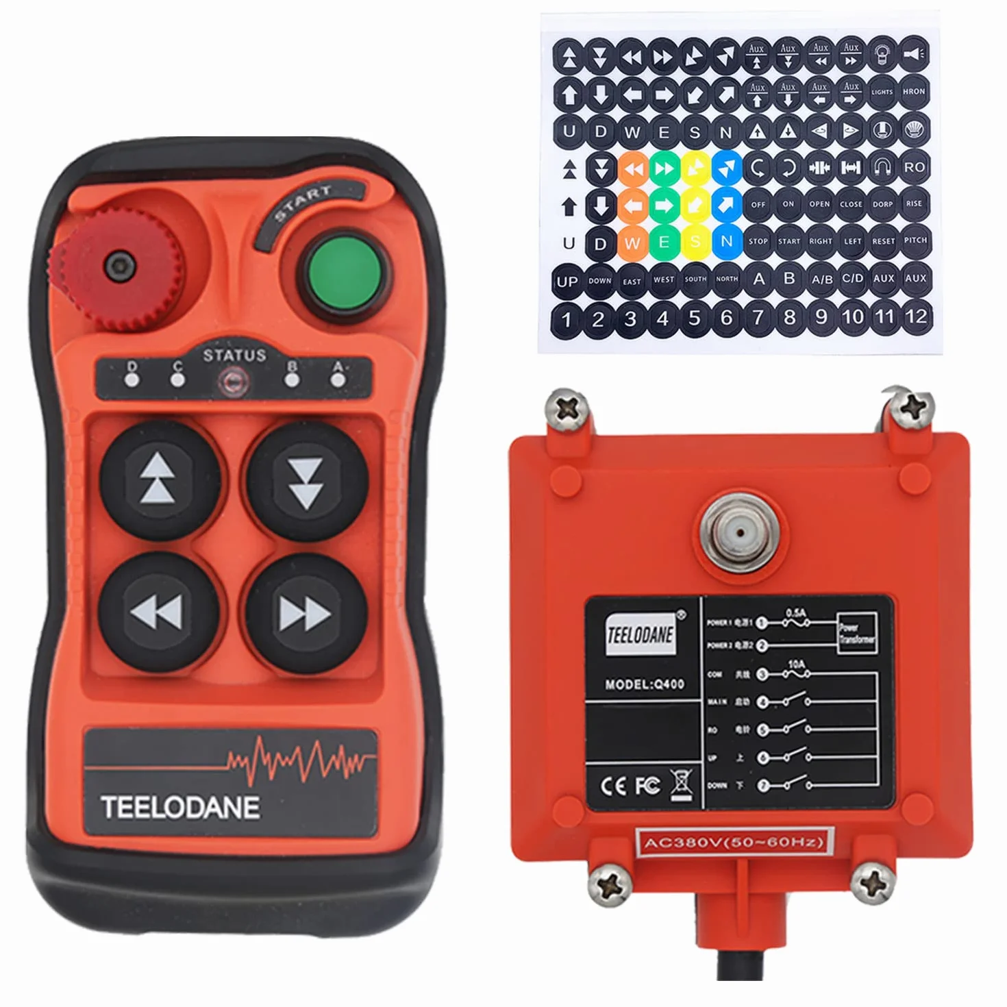 Kit telecomando per gru wireless industriale 2 Motion 4 pulsanti 12v 24v Ricevitore trasmettitore paranco elettrico con arresto di emergenza Q400 (12-24V CC)