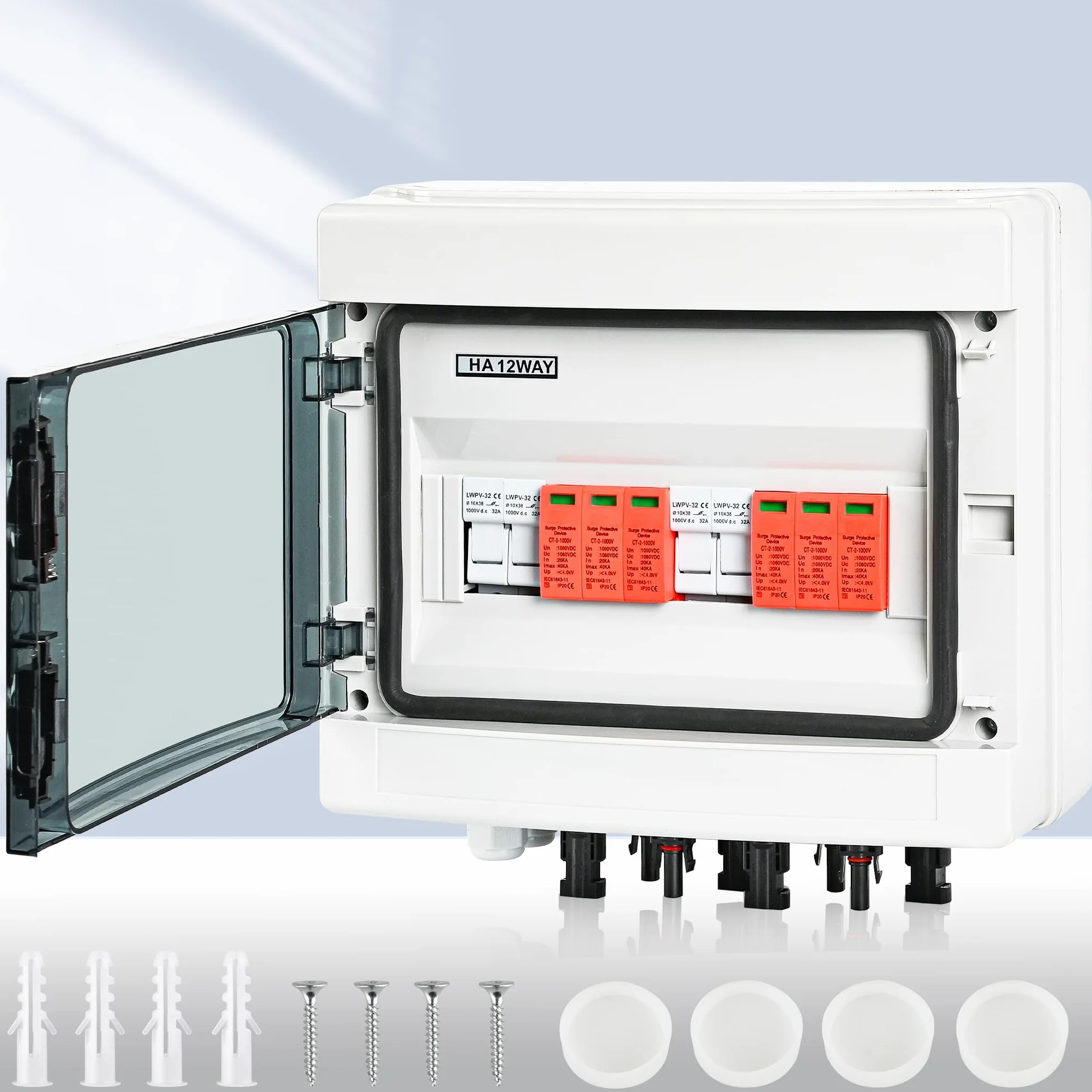 Warmfay Protezione da sovratensione PV DC1000 V, protezione da fulmini, impianto PV 20-40 KA, protezione solare da sovratensione, 2 stringhe 12 moduli con fusibile 16, IP65, impermeabile e resistente