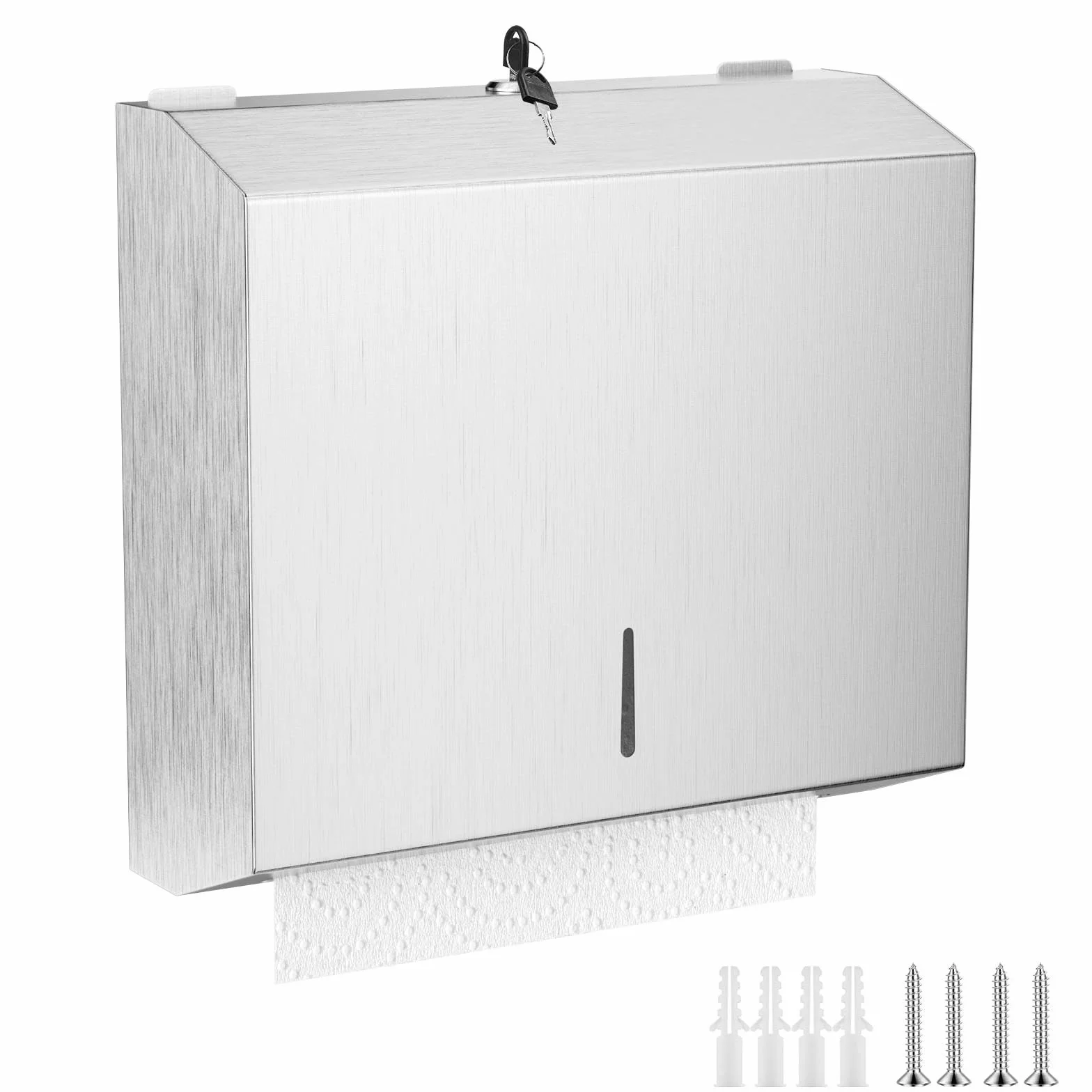 Dispenser Carta Asciugamani da Parete in Acciaio Inox con Blocco per Bagni e Cucina, Argento