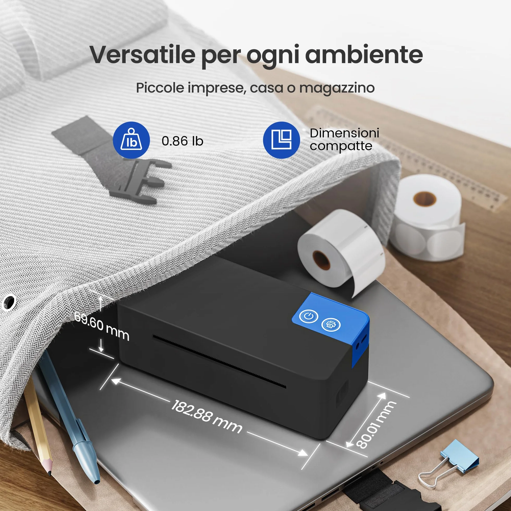Stampante termica Bluetooth 4x6 per spedizioni, compatibile DHL/Amazon/Shopify/Etsy/UPS, iOS/Android/Windows/Mac - Nero