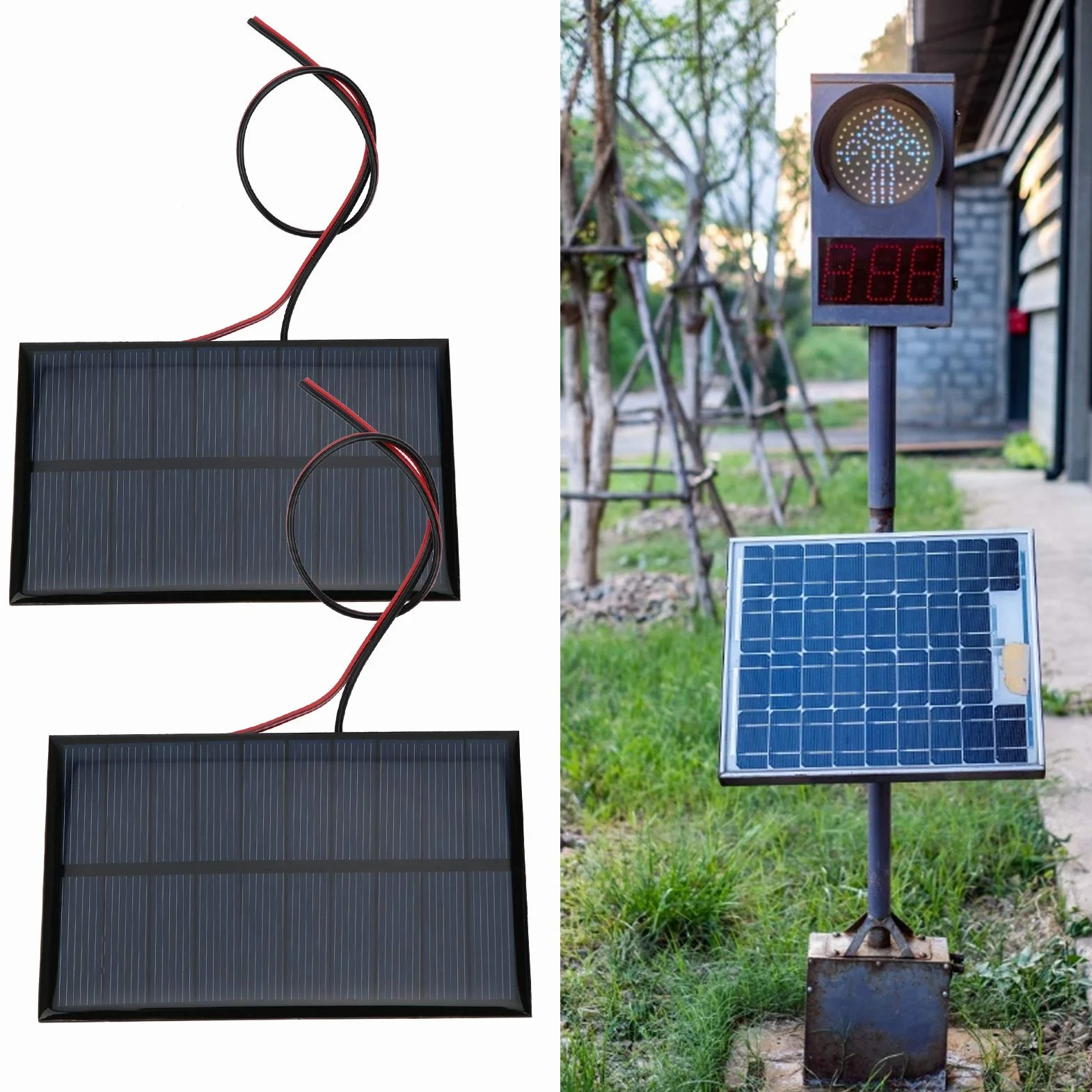 Mini Pannelli Solari 5V 250mA 1,25W 2 Pezzi Policristalline 110x69mm con Cavo 30cm per Progetti Fai da Te