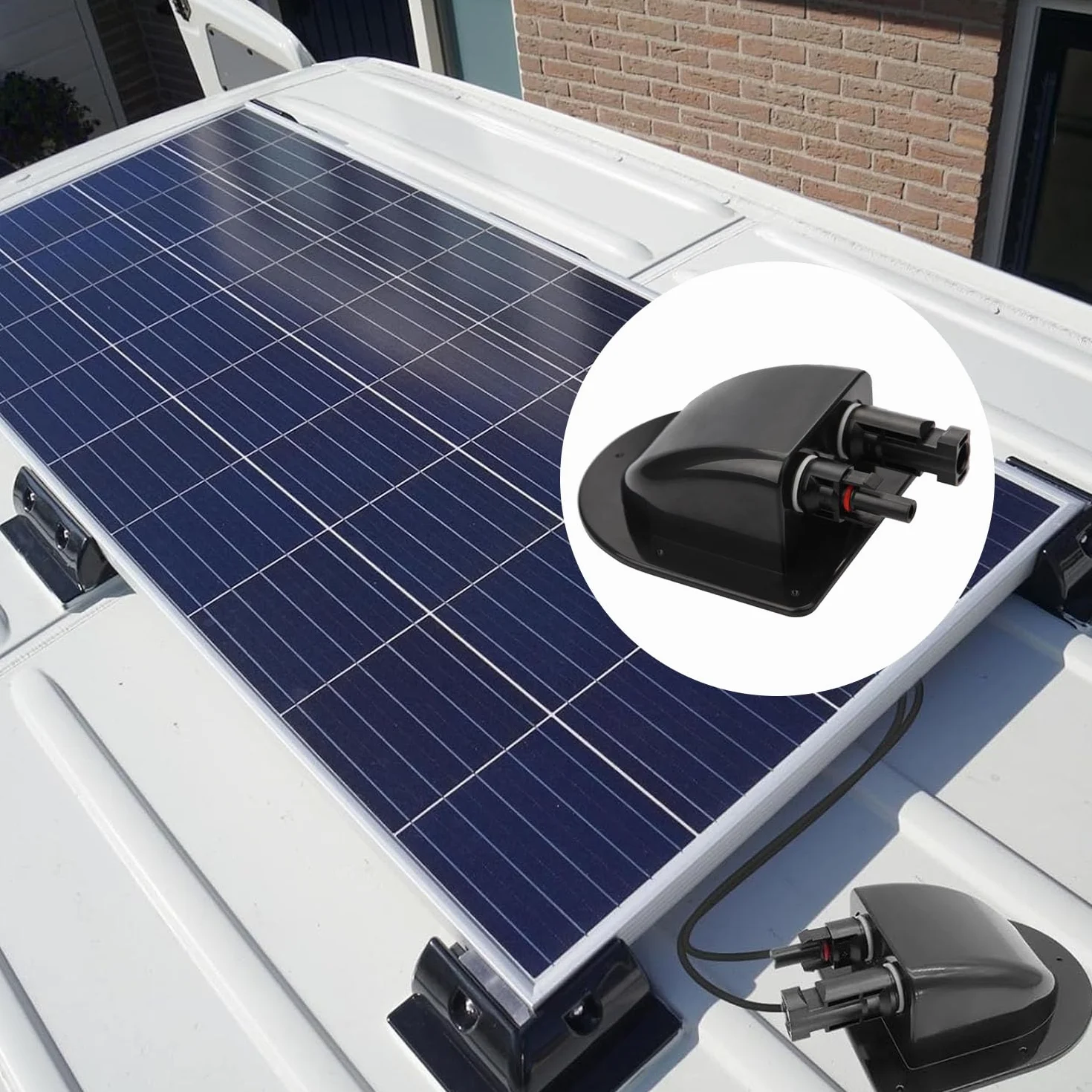 ANBOO 2 x Passacavo solare per tetto, Scatola di giunzione solare, Passacavo per tetto, Passacavo per tetto, per pannelli solari, roulotte, barca, progetto solare, 1 x chiavetta MC4 (Nero)
