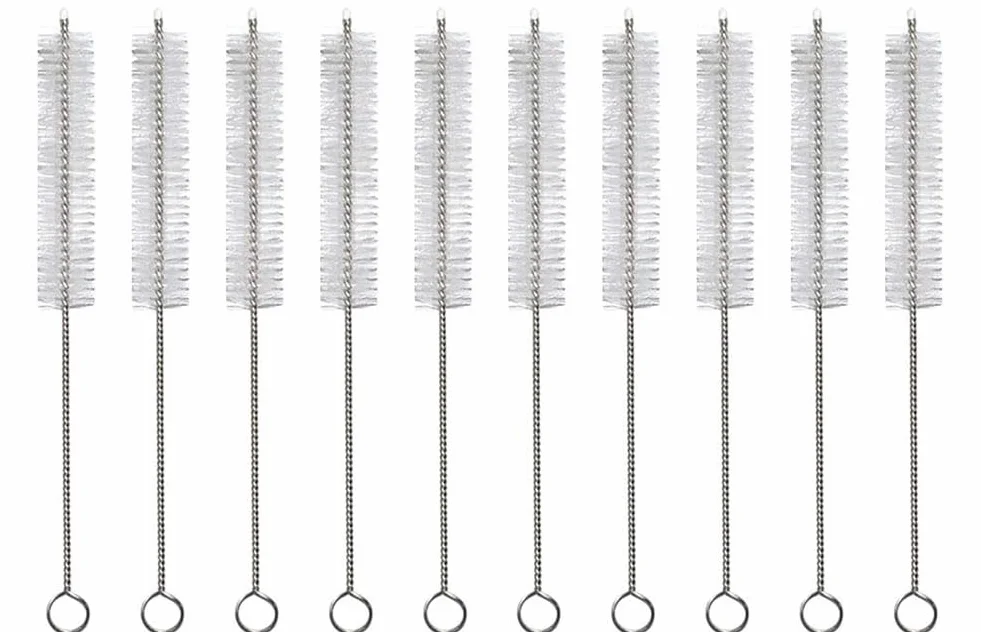 Spazzole sterili per tracheostomia - 10 Pezzi Spazzole per Tubi laringei - Scovolino per Tubi con Manico in Acciaio Inossidabile e setole in Nylon