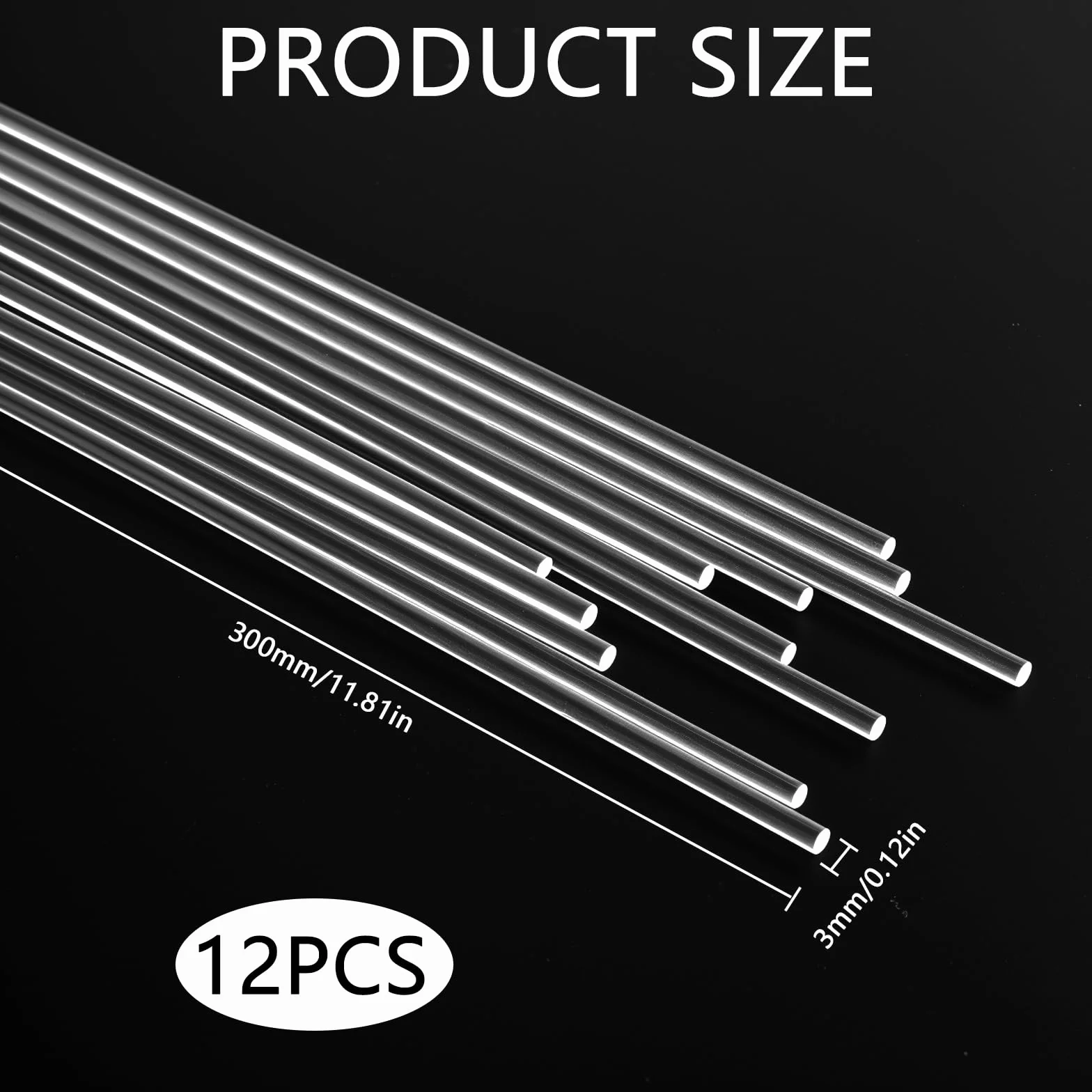 3mm x 300mm Pręty Acrylowe Przezroczyste PMMA Okrągłe 12 sztuk Zestaw do Modelarstwa i Dekoracji