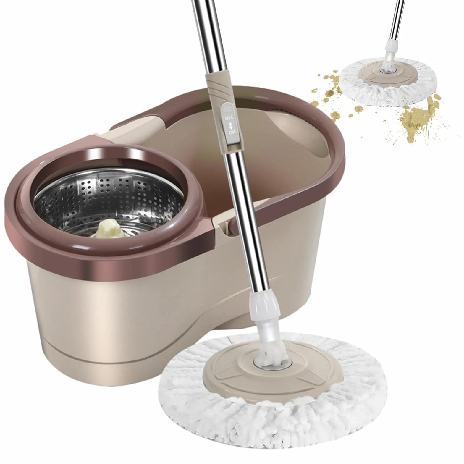 Mop et Secchiello | Set di mop e secchi rotanti a 360° | Set di secchio per mop bagnato con rotazione automatica | Panno senza sforzo con testa rimovibile