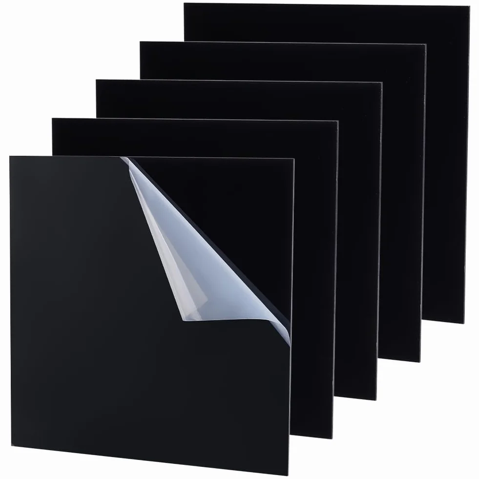 UNICRAFTALE 5 Pezzi 20x20 cm Lastre in Acrilico Quadrate Lastre in Acrilico Nero per Taglio Laser 2 mm di Spessore Lastra in Plexiglass Trasparente Lastre in Plastica Trasparente Lastre in Acrilico