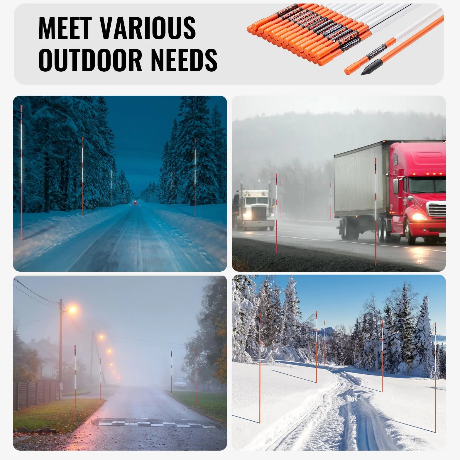 VEVOR Segnalatori per Passo Carrabile, 30 Pezzi 0,78x121,5 cm, Pali Marcatori da Neve in Fibra di Vetro Arancione Pali da Neve con Nastro Riflettente, Striscia Riflettente ad Alta Visibilità 121,5 cm