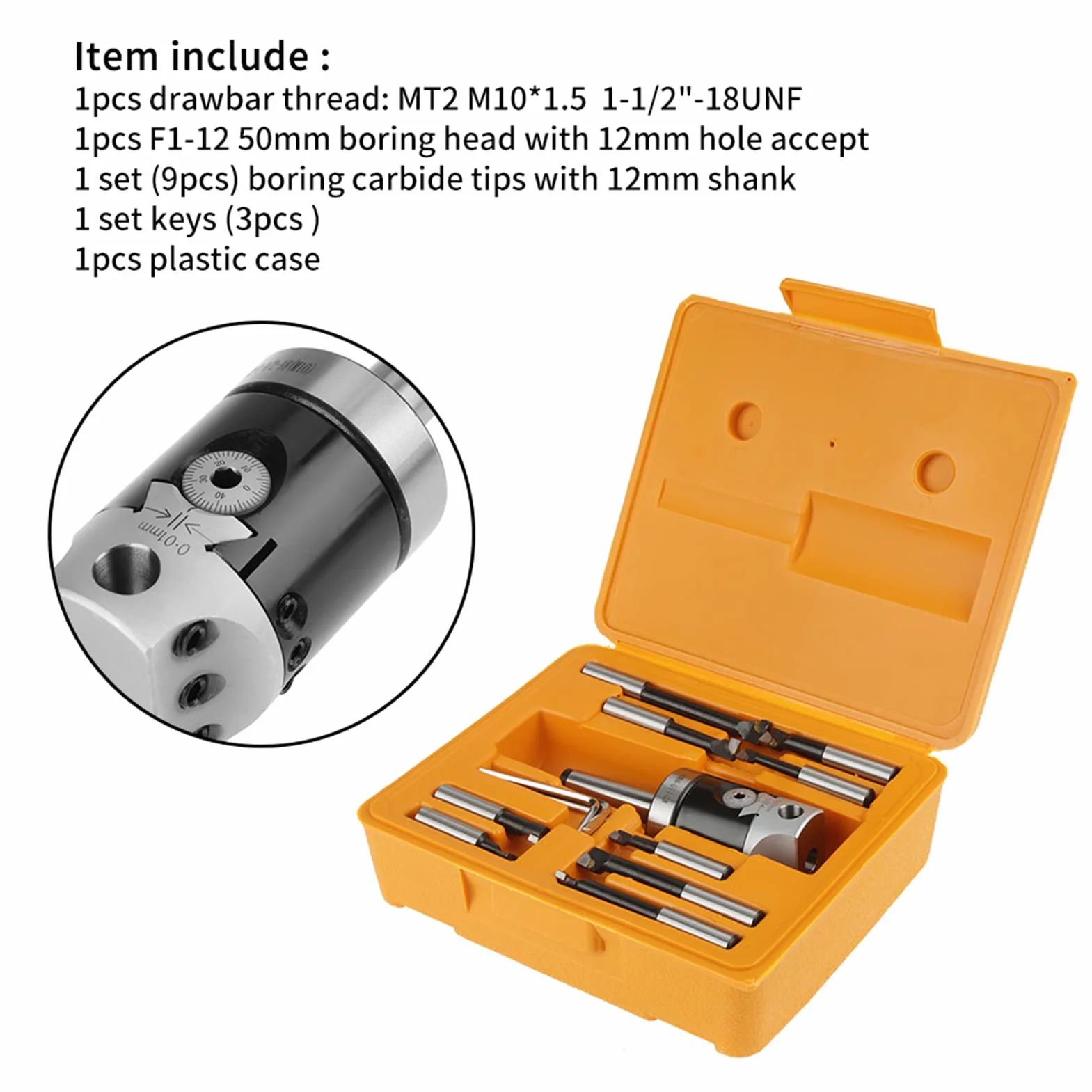 Generic Set di Teste per Alesatura MT2 M10 F1-12 con 9 Barre di Alesatura da 12 Mm, Kit di Strumenti Durevoli per Fresatrice, Adatto per Alesatrice a Coordinate