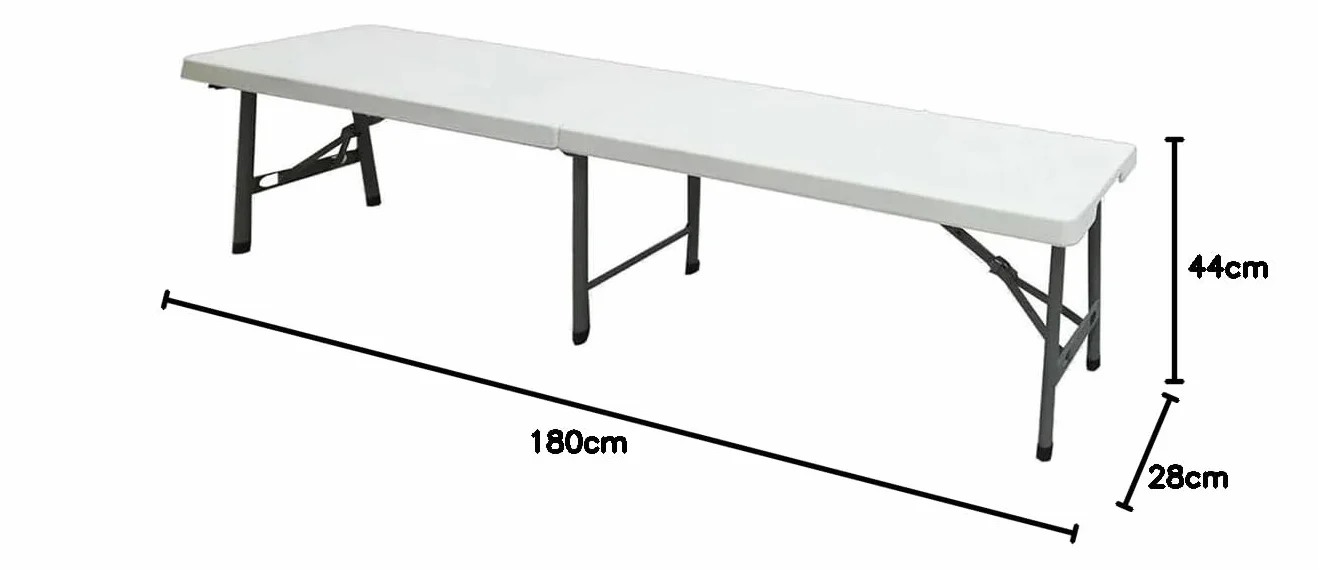 Panchina Pieghevole a Valigetta con Maniglia - Panca per Buffet, Giardino, Campeggio, Feste, Catering, Sagre, Bar, Mercato- Tavolo da Camping Salvaspazio Bianco 180x28x44h cm