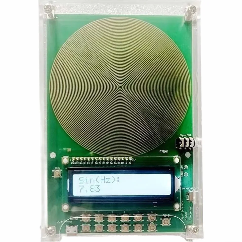 Generatore di impulsi a bassa frequenza risonante 7,83 Hz, gamma regolabile 0,1 Hz-30 kHz, oscillatore digitale, alloggiamento acrilico, alimentato USB, verde