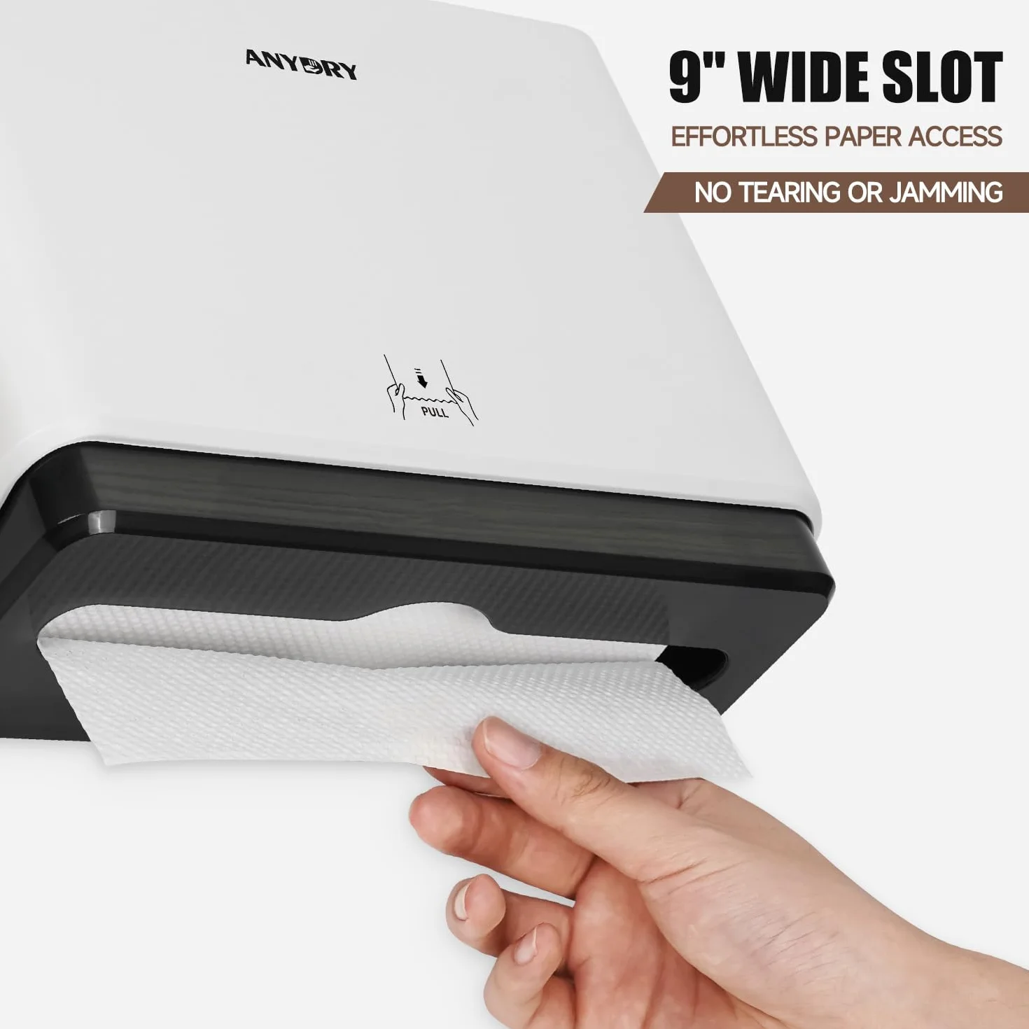 Anydry Dispenser di Asciugamani a Parete, Bianco, Plastica, Compatibile Piega a V e C, 25,4x7,9 cm, 200 Carta