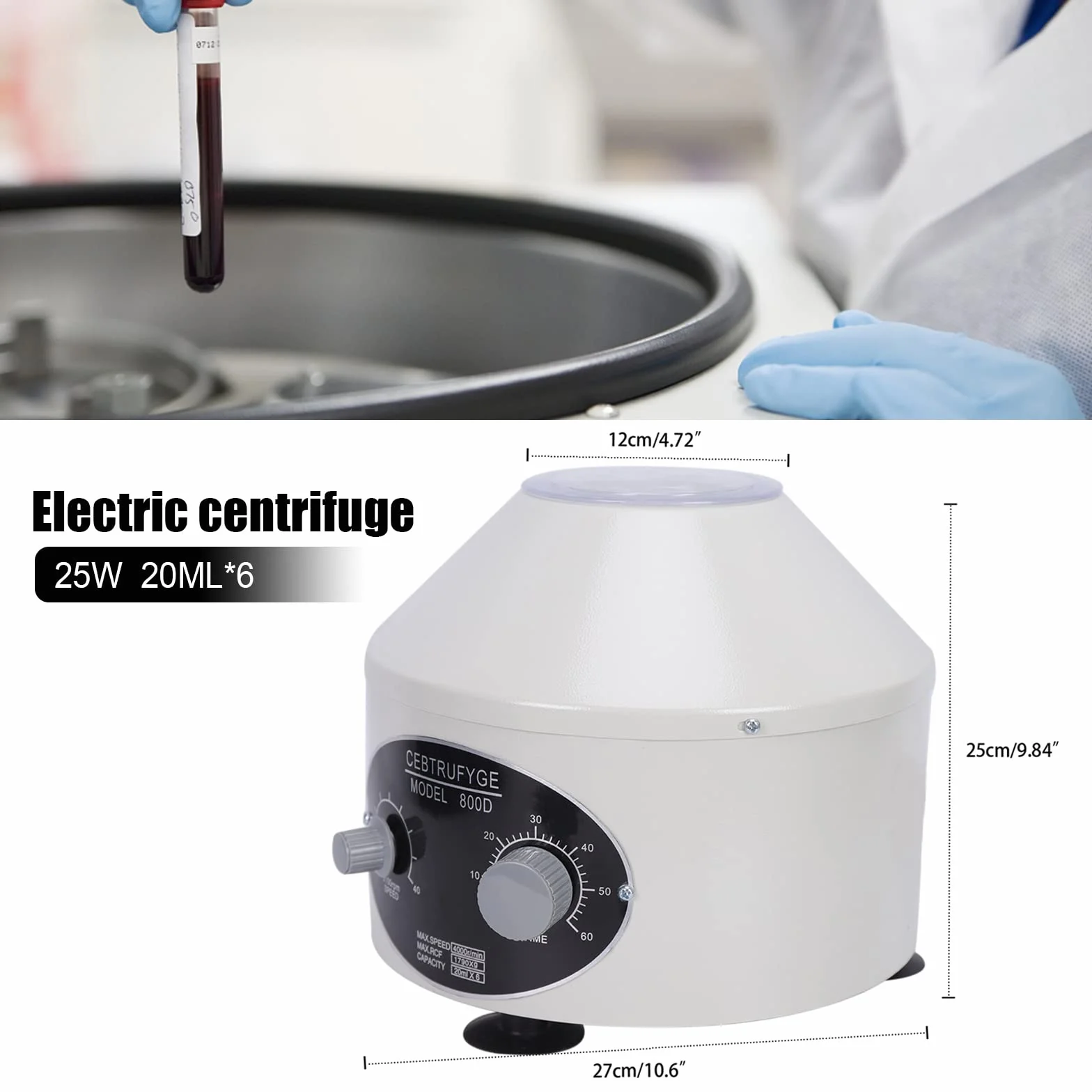 centrifuga da laboratorio, centrifuga elettrica da tavolo, 4000 giri/min, piccola centrifuga da 20 ml x 6 provette con velocità e timer regolabili