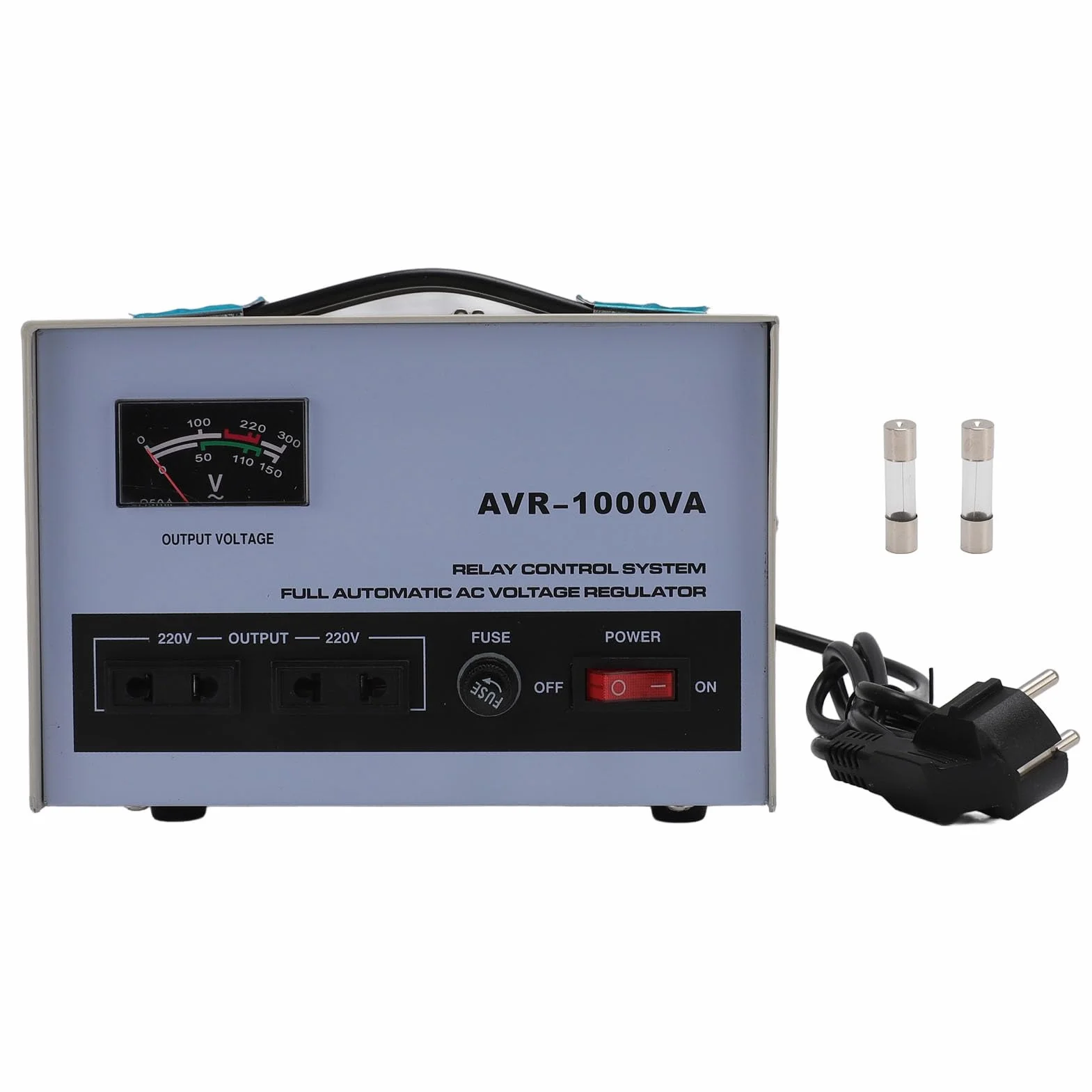 Stabilizzatore di Tensione Automatico con 2 SAFE WIRE Regolatore di Tensione CA Variabile 1000 W Ingresso 160‑250 V Trasformatore Variabile di Uscita 220 V 3 Prese (Spina europea)