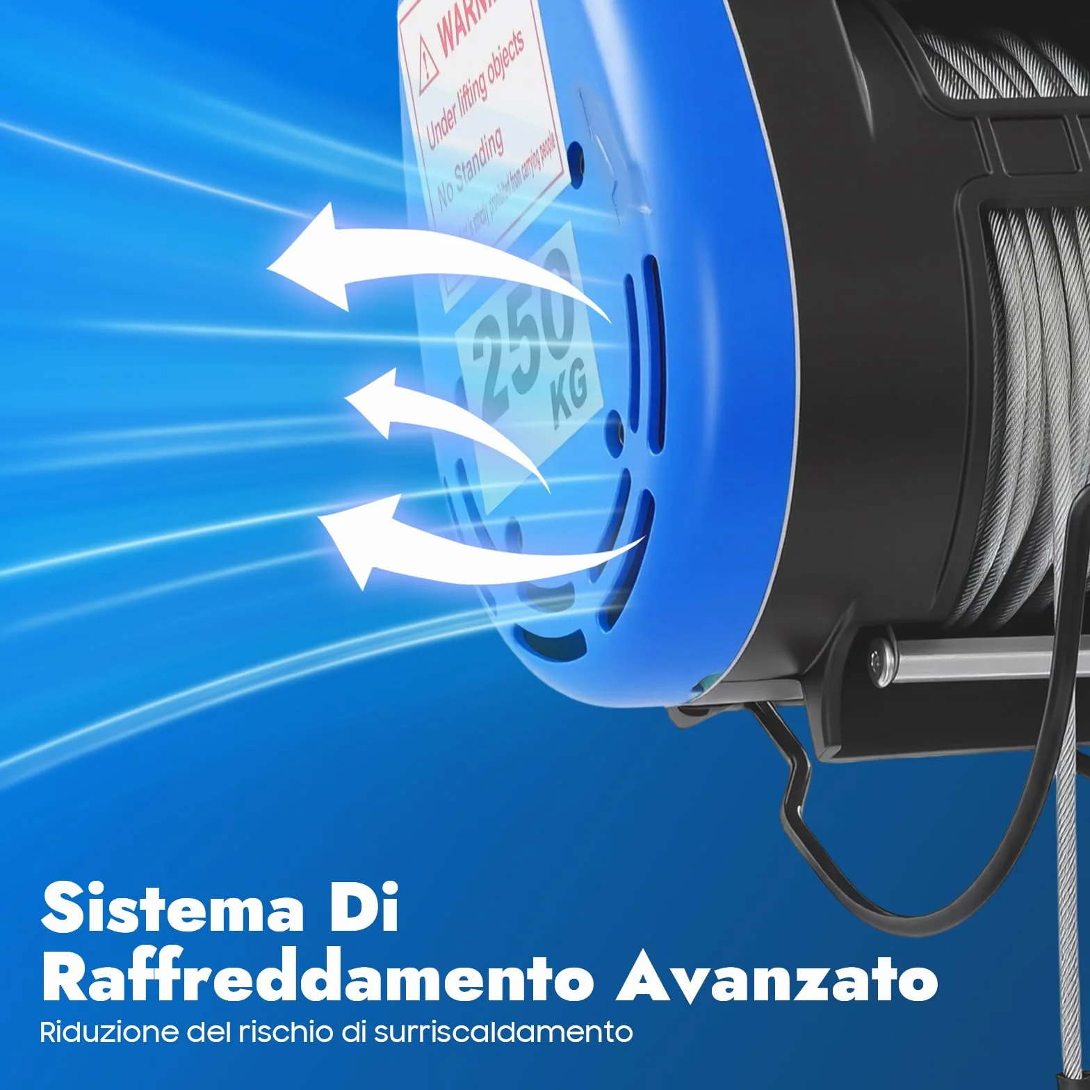 Paranco elettrico 1500 W, verricello elettrico, 30 m, 250 kg, per diversi dispositivi di sollevamento