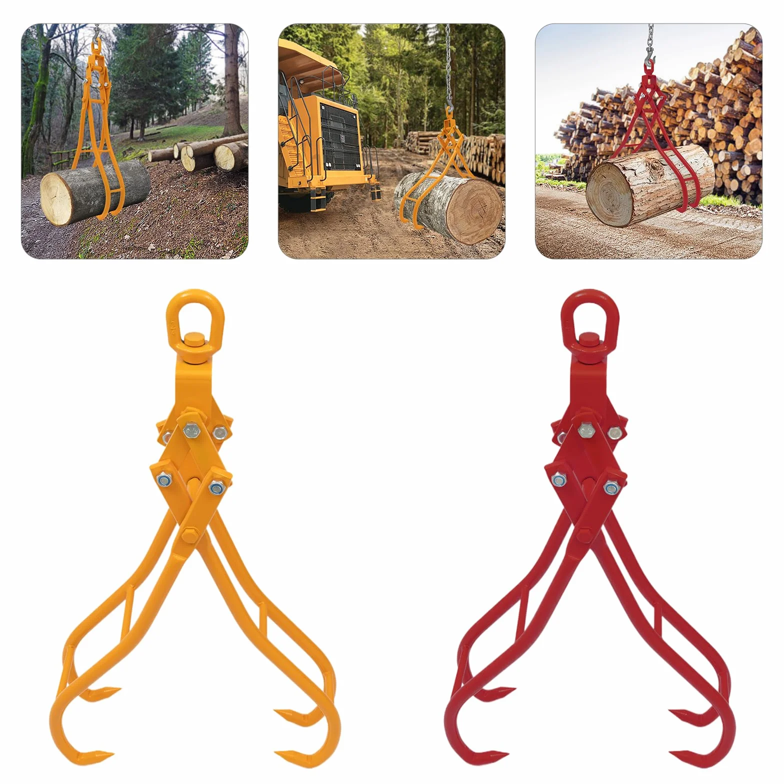 Pinza forestale per tronchi fino a 914 mm, forza di trazione 2T, pinza di sollevamento con 4 mandrini per camion, falegnameria, silvicoltura, edilizia, ecc. (rosso)