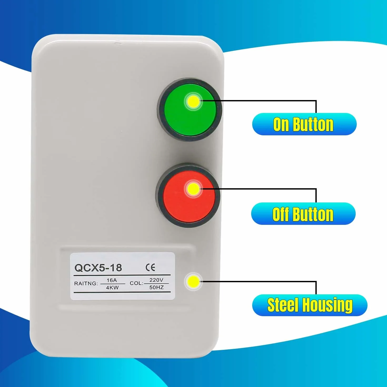 Avviatore magnetico per motore elettrico, 220/240 V, 4 kW, 10-16 A, 5,5 HP, avviamento magnetico monofase per motori (interruttore a pulsante)