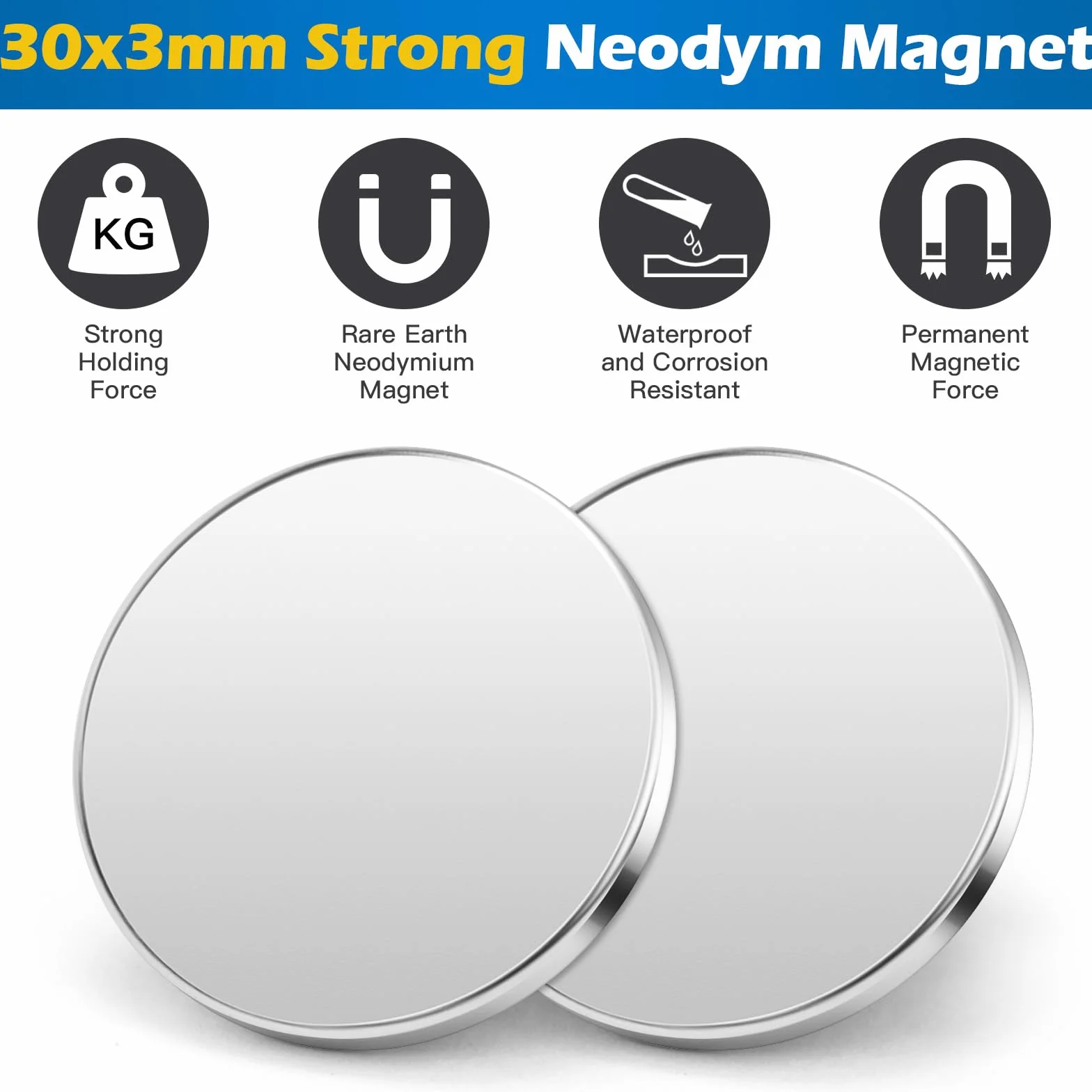 Calamite Adesive 30x3mm 10 Pezzi Magneti Neodimio Rotondi Potenti per Frigorifero Cucina