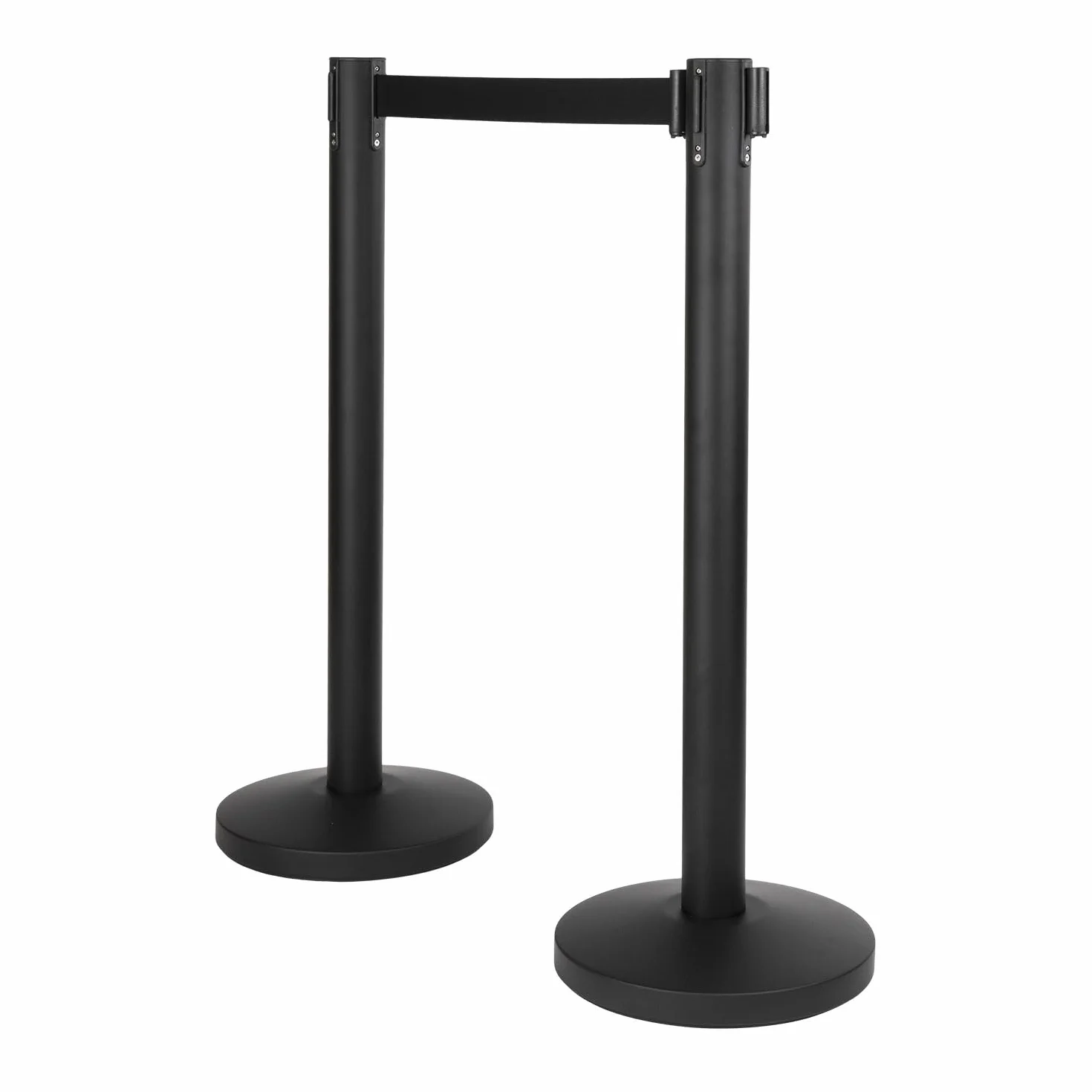 Set di 2 pali per accoglienza 1° prezzo nero con corda retrattile, 8,5 kg, cinghia da 190 cm, base 32 x 92 cm, sicurezza