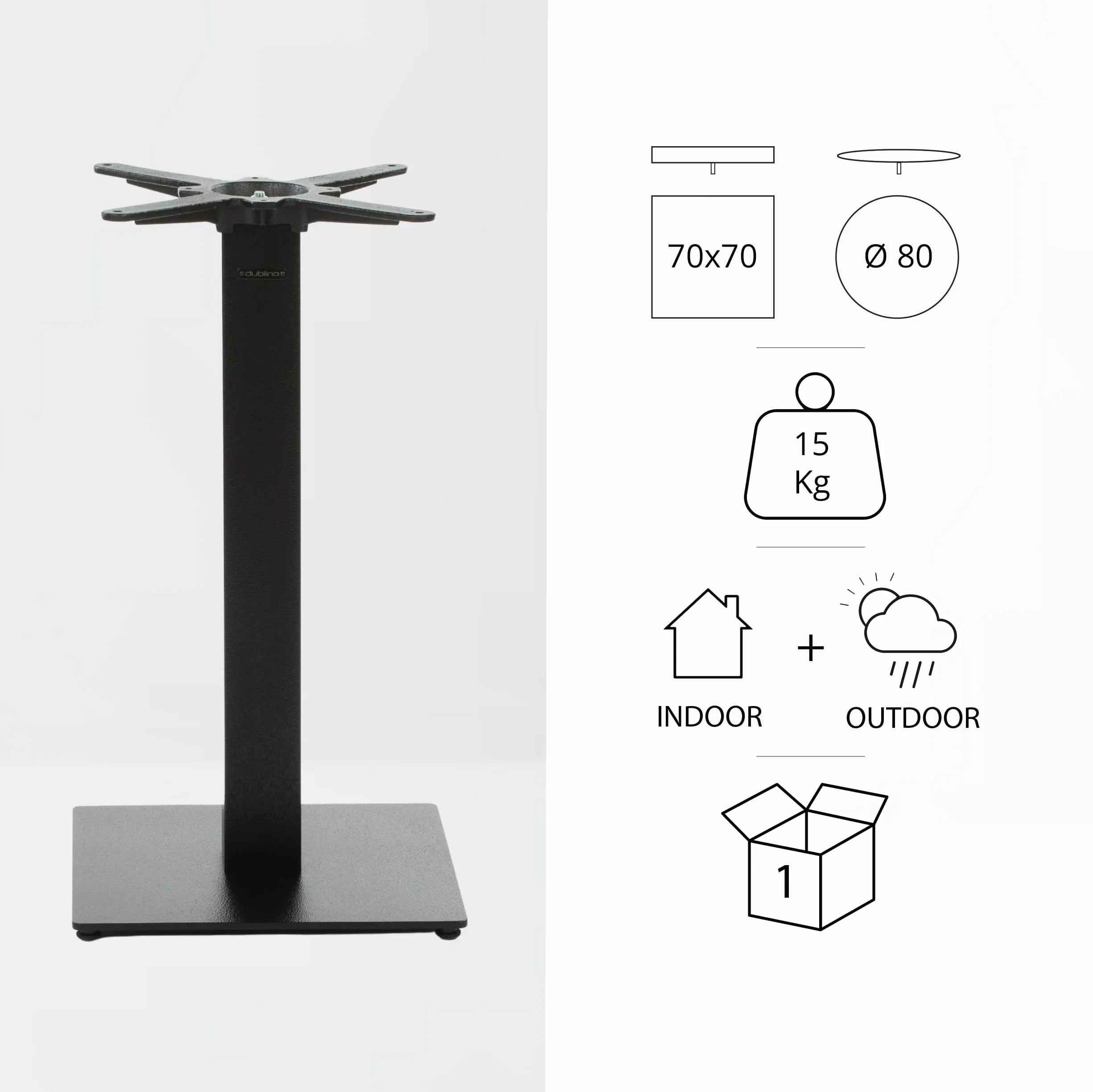 Base per Tavolo da Pranzo Premium in Metallo Nero - PJ7087 - Gambe per Tavoli (Altezza: 73 cm, Peso: 15,5 kg, Gambe per Tavoli 40x40 cm) - Max. Dimensione della Tavola: 70x70 / Ø 80 cm